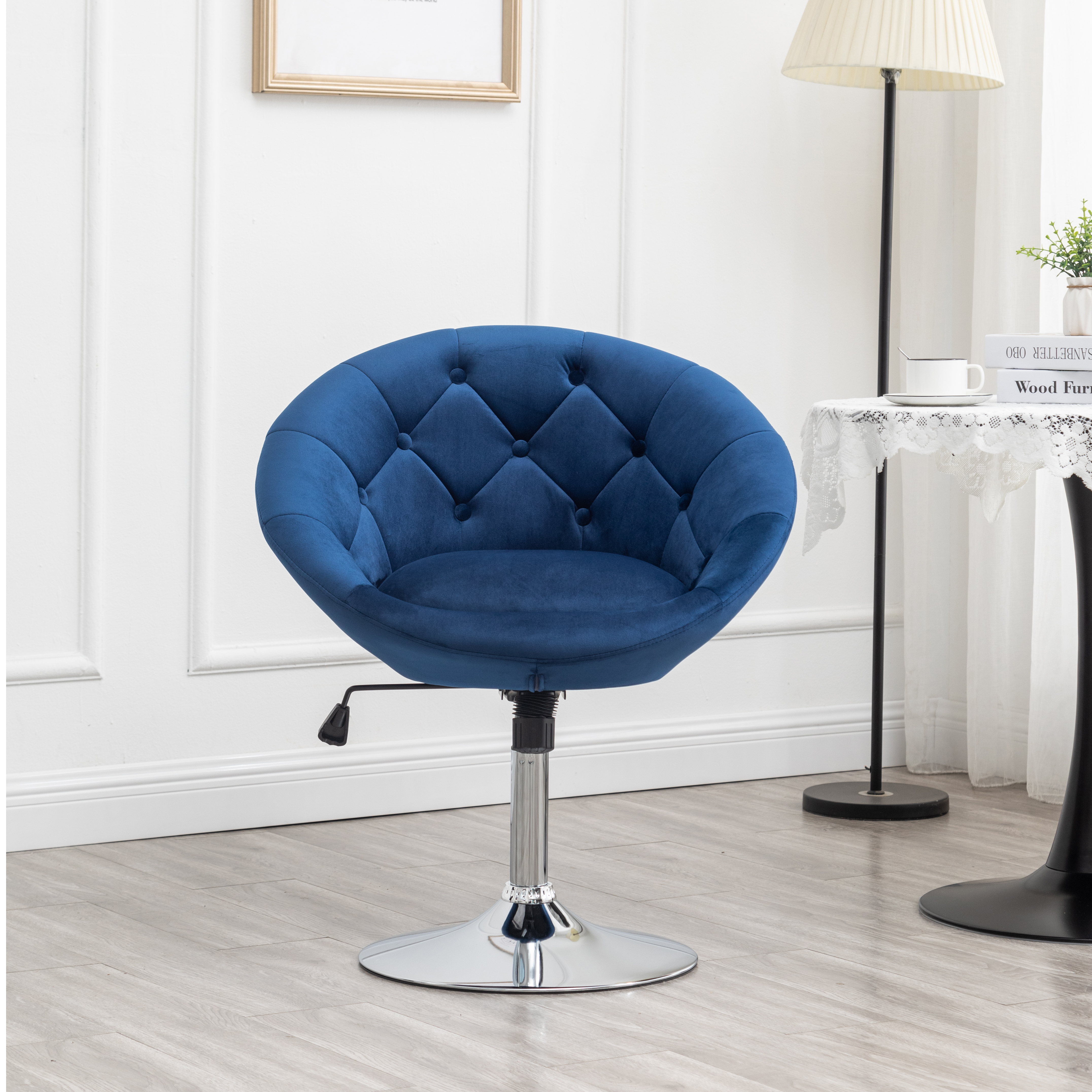 Noas Velvet Upholstered Tufted Back Swivel Accent Chair, Blue