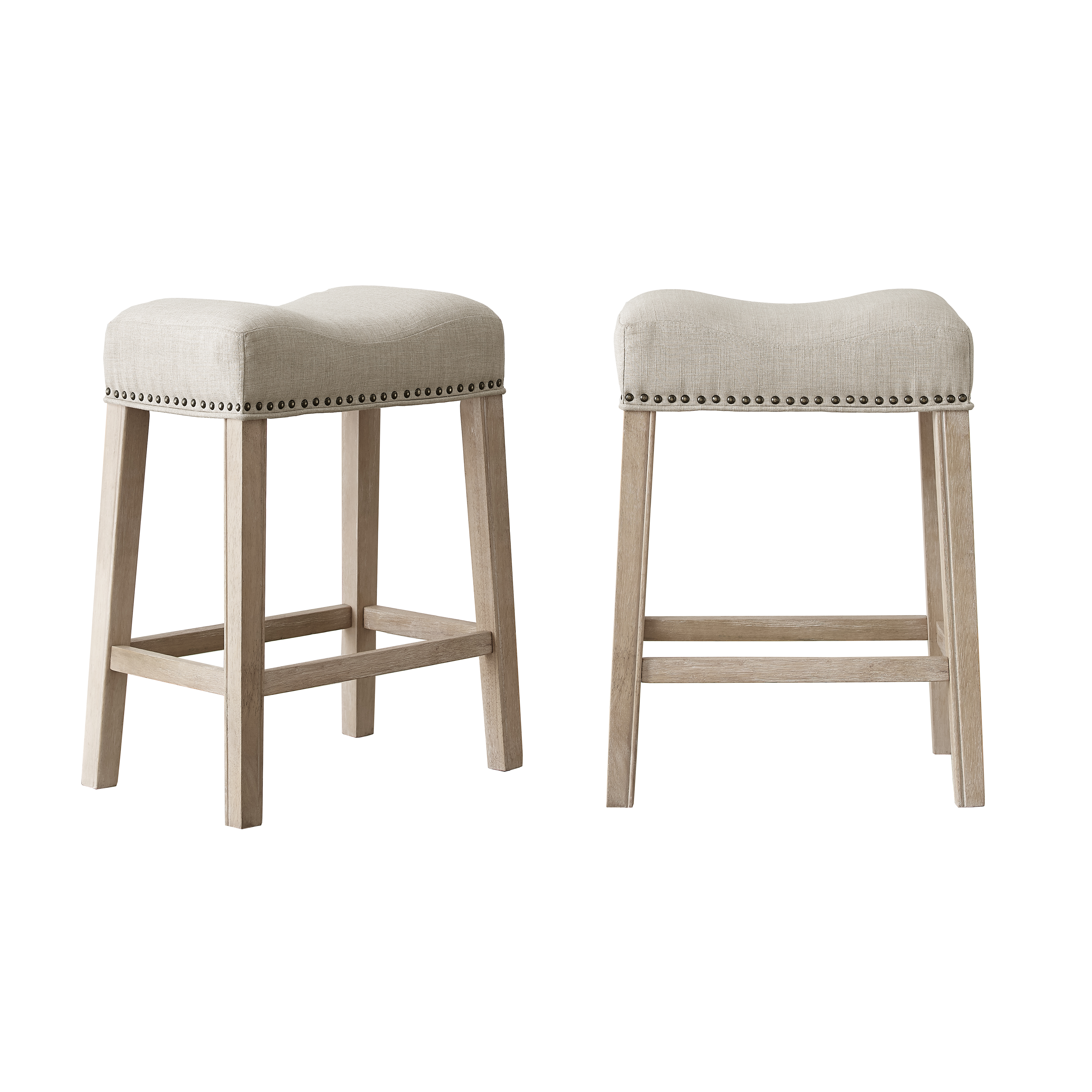 CoCo Upholstered Backless Saddle Seat Counter Stools 24" height Set of 2, Tan