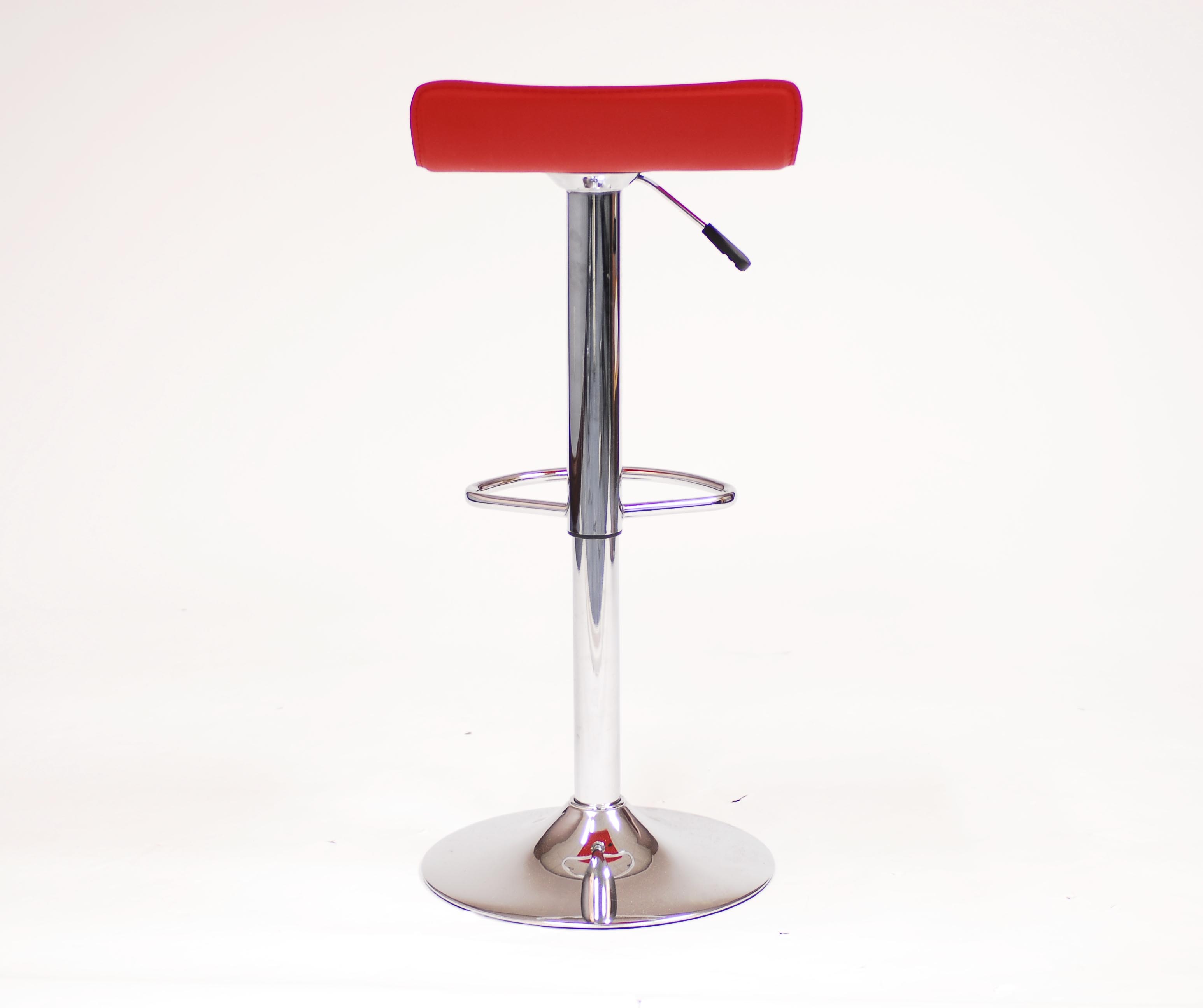 Contemporary Chrome Air Lift Adjustable Swivel Stools with Red Seat, Set of 2