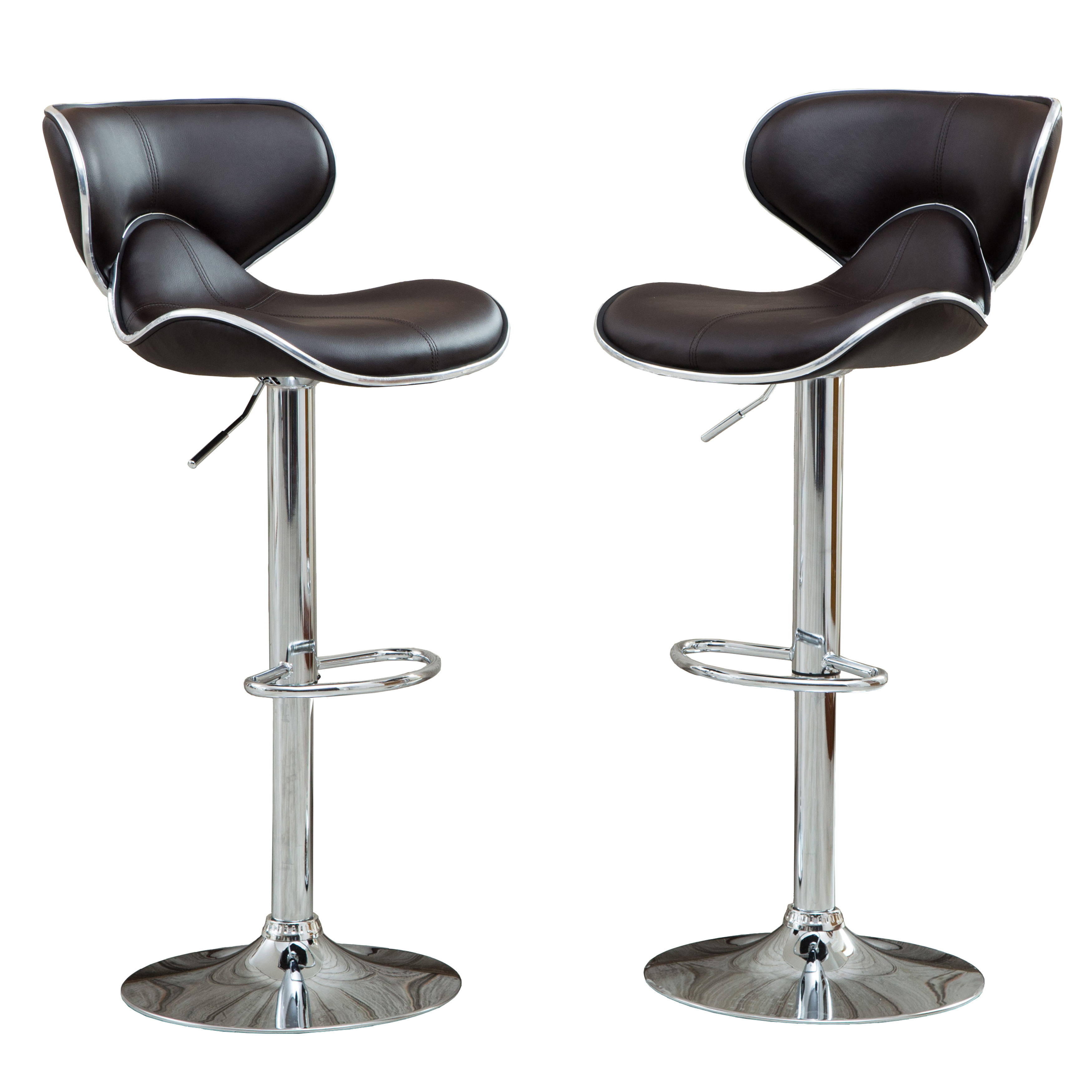 Masaccio Upholstery Airlift Adjustable Swivel Barstool with Chrome Base, Set of 2, Brown