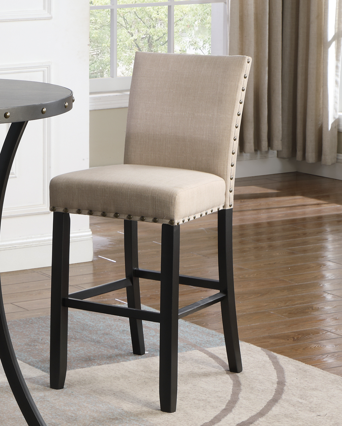 Biony Fabric Bar Stools with Nailhead Trim, Set of 2, Tan