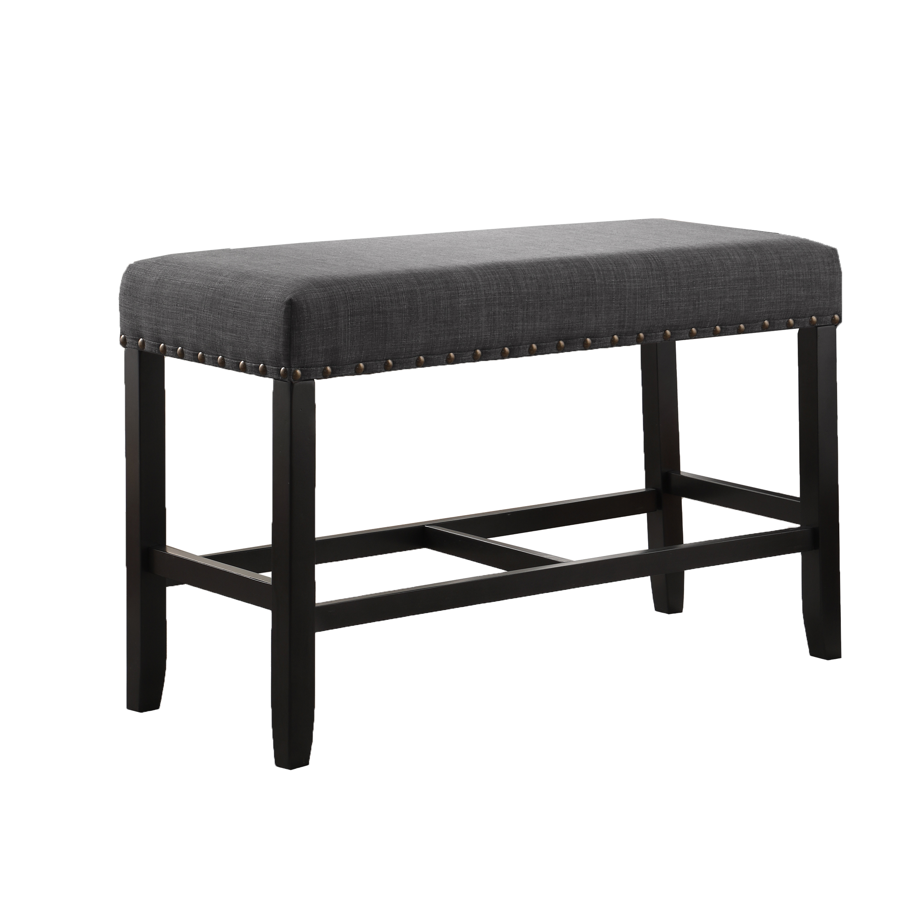 Biony Fabric Counter Height Dining Bench with Nailhead Trim, Grey