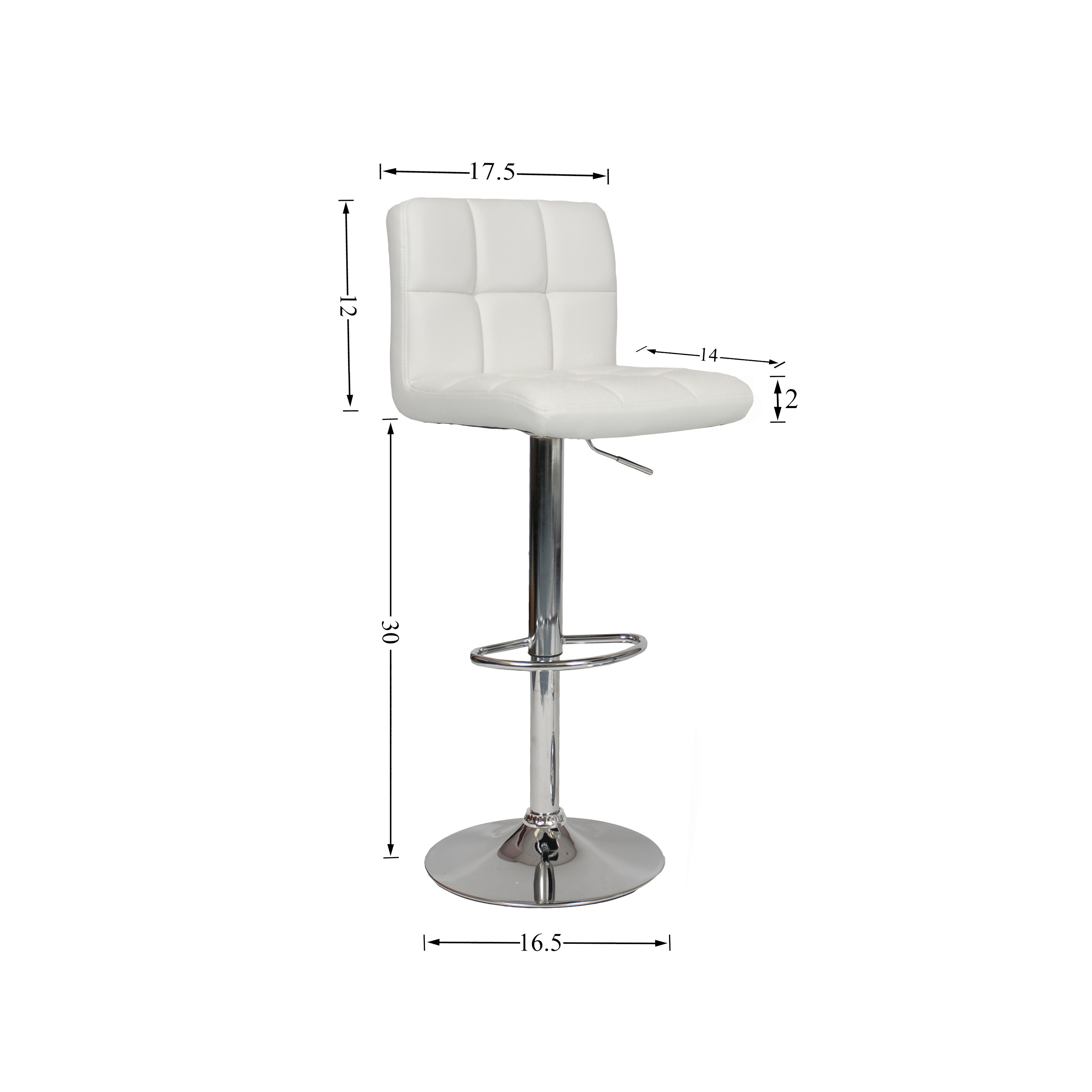 Swivel Faux Leather Adjustable Hydraulic Bar Stool, Set of 2, White