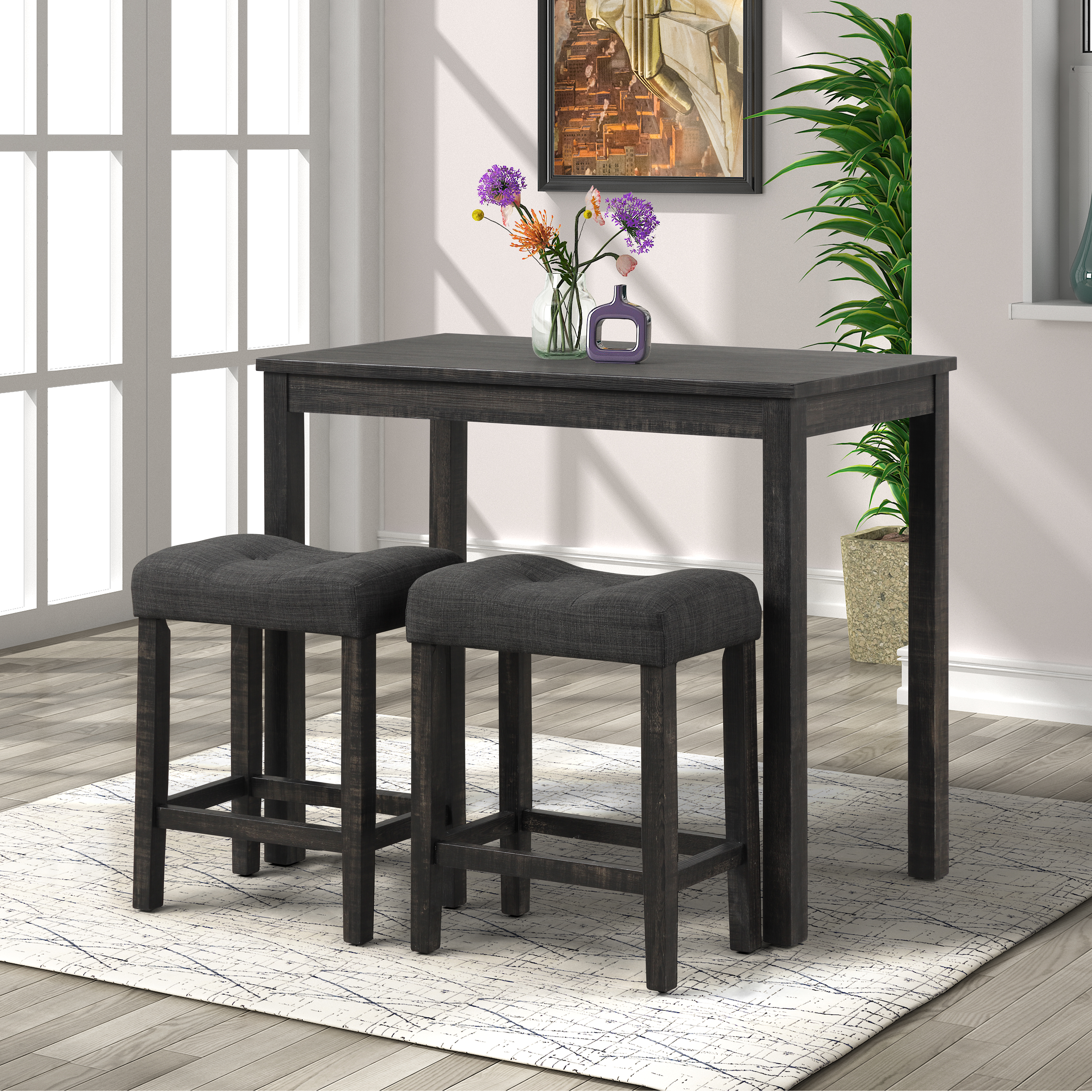 Sora Wood 3-Piece Counter Height Dining Set, Gray