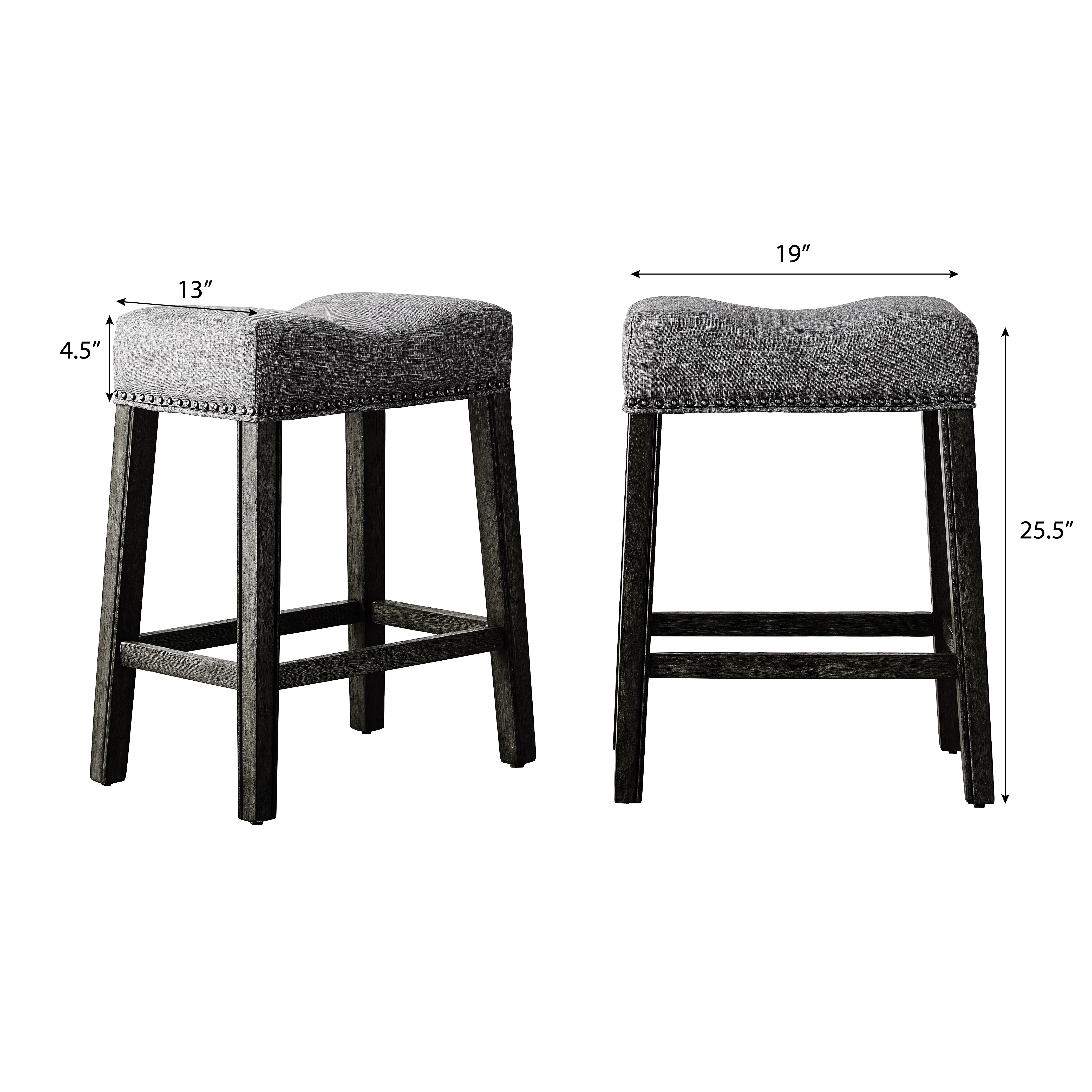 CoCo Upholstered Backless Saddle Seat Counter Stools 24" height Set of 2, Gray