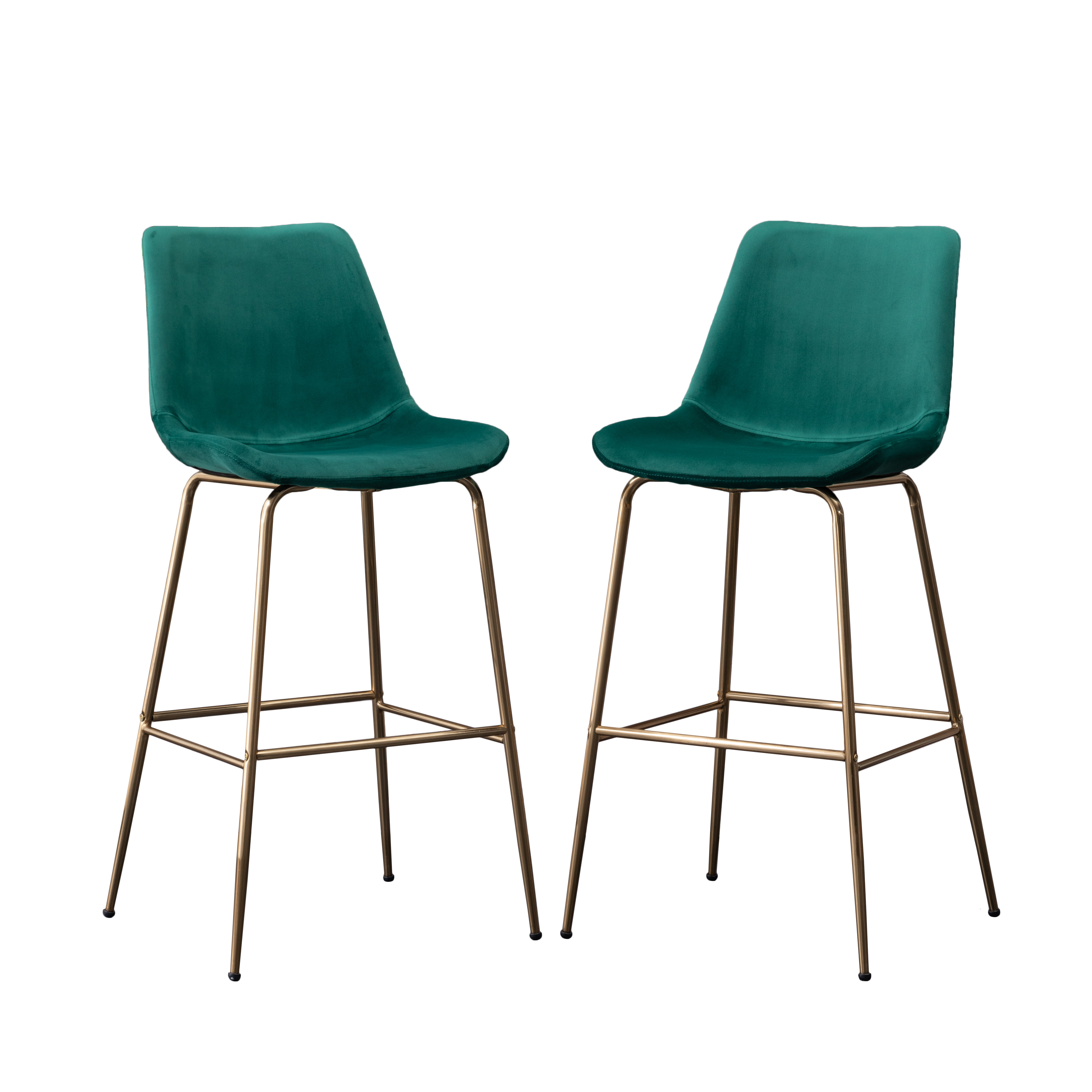 Aufurr Modern Velvet 26.50 Counter Height Stool, Set of 2, Green