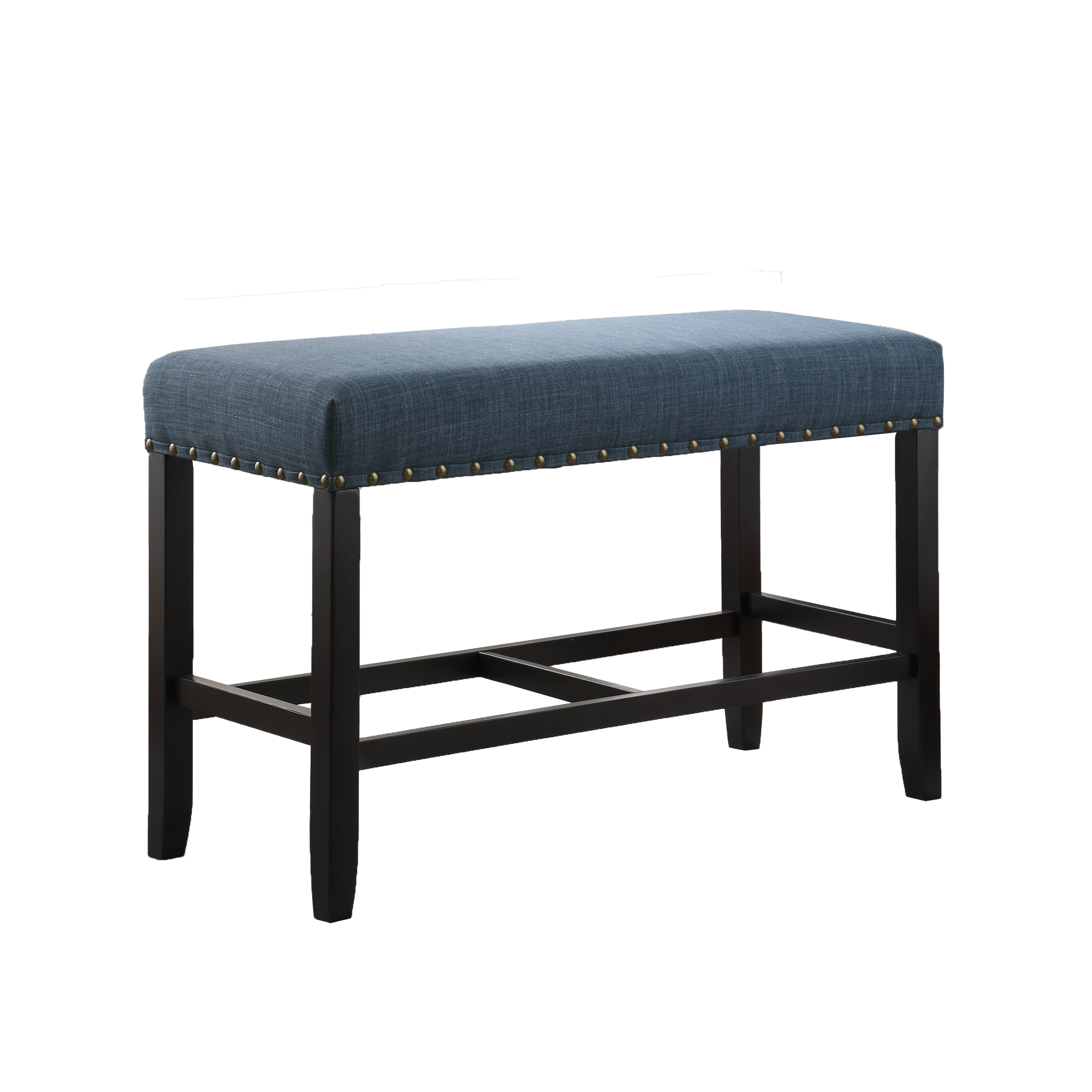 Biony Fabric Counter Height Dining Bench with Nailhead Trim, Blue