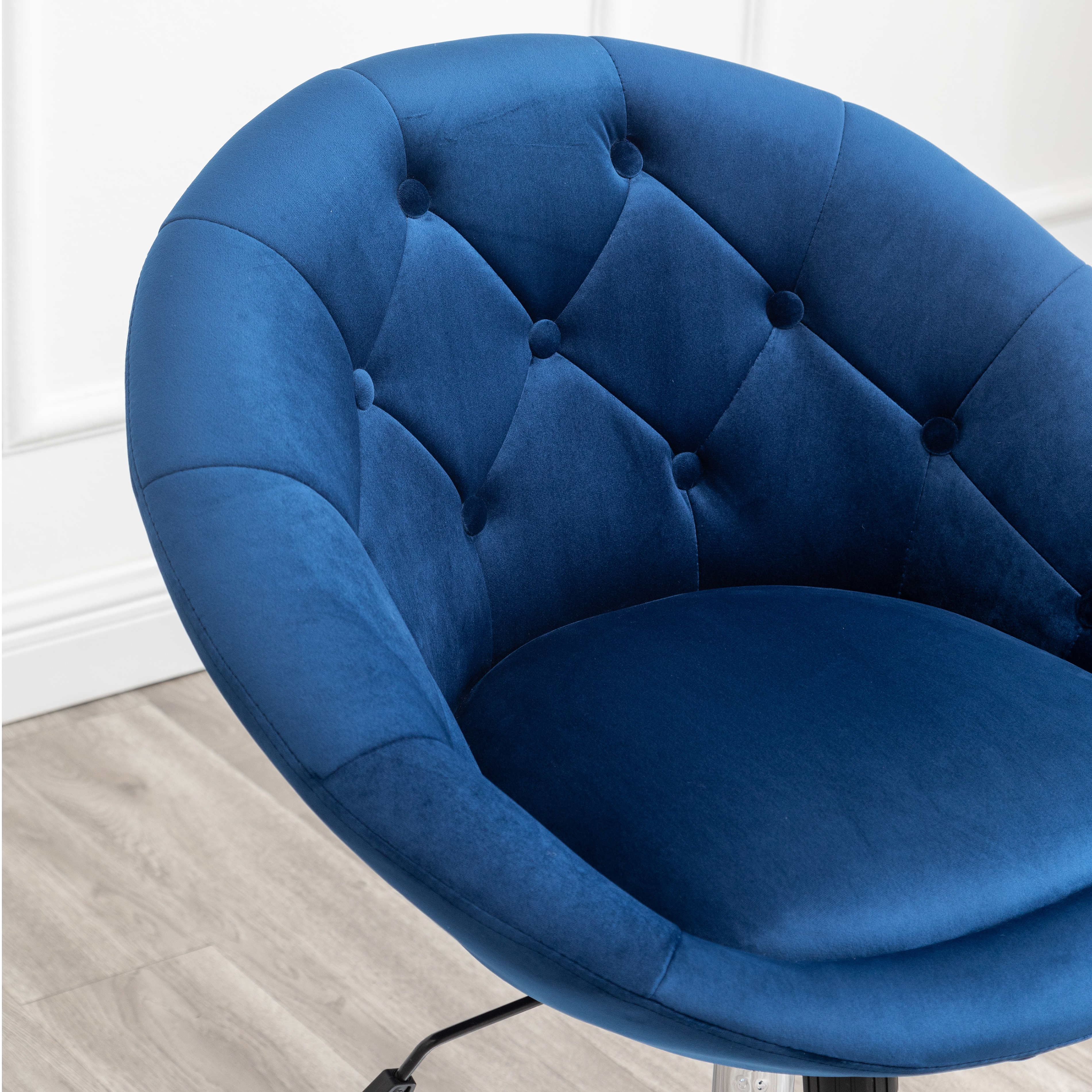 Noas Velvet Upholstered Tufted Back Swivel Accent Chair, Blue