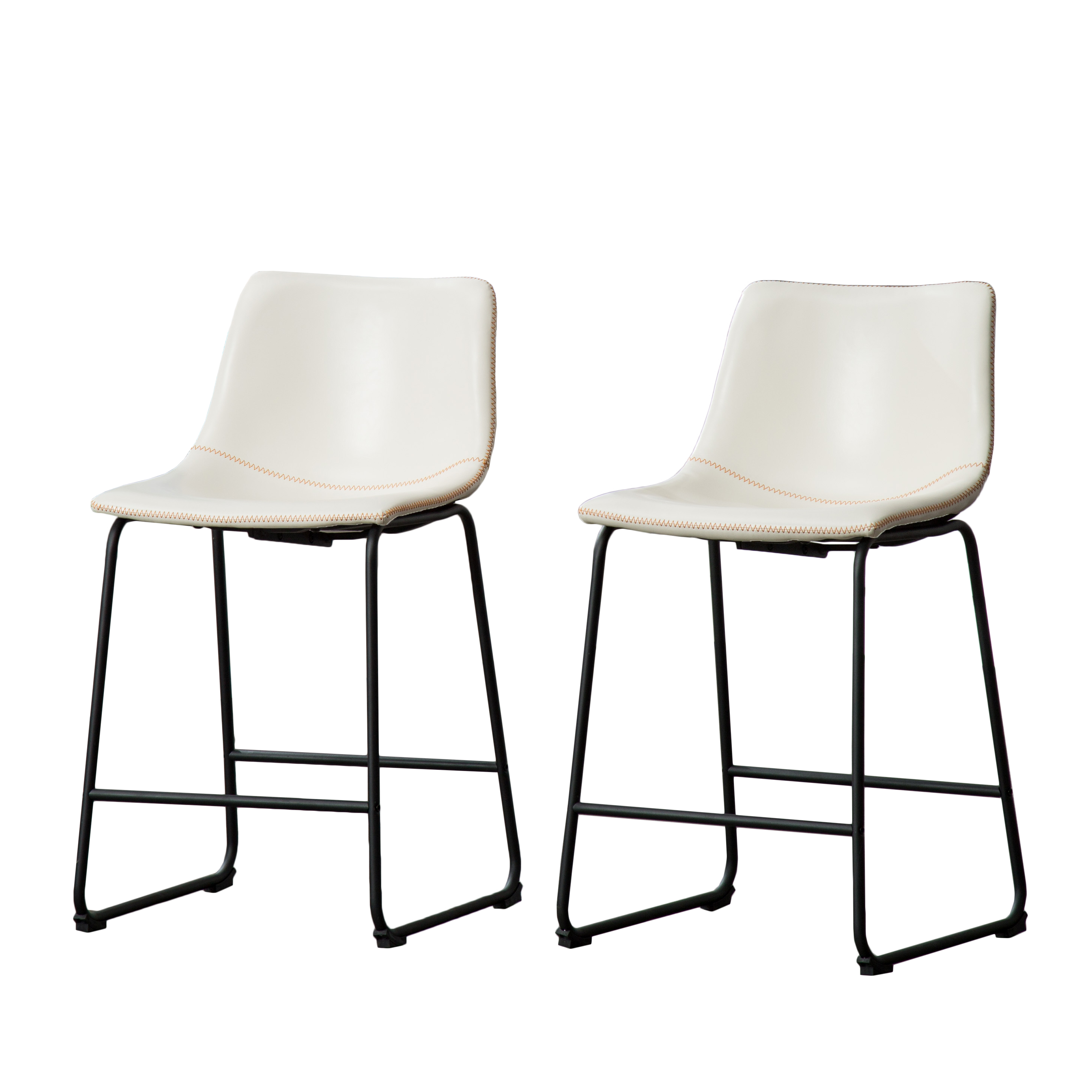 Lotusville Vintage PU Leather Counter Height Stools, Set of 2, White