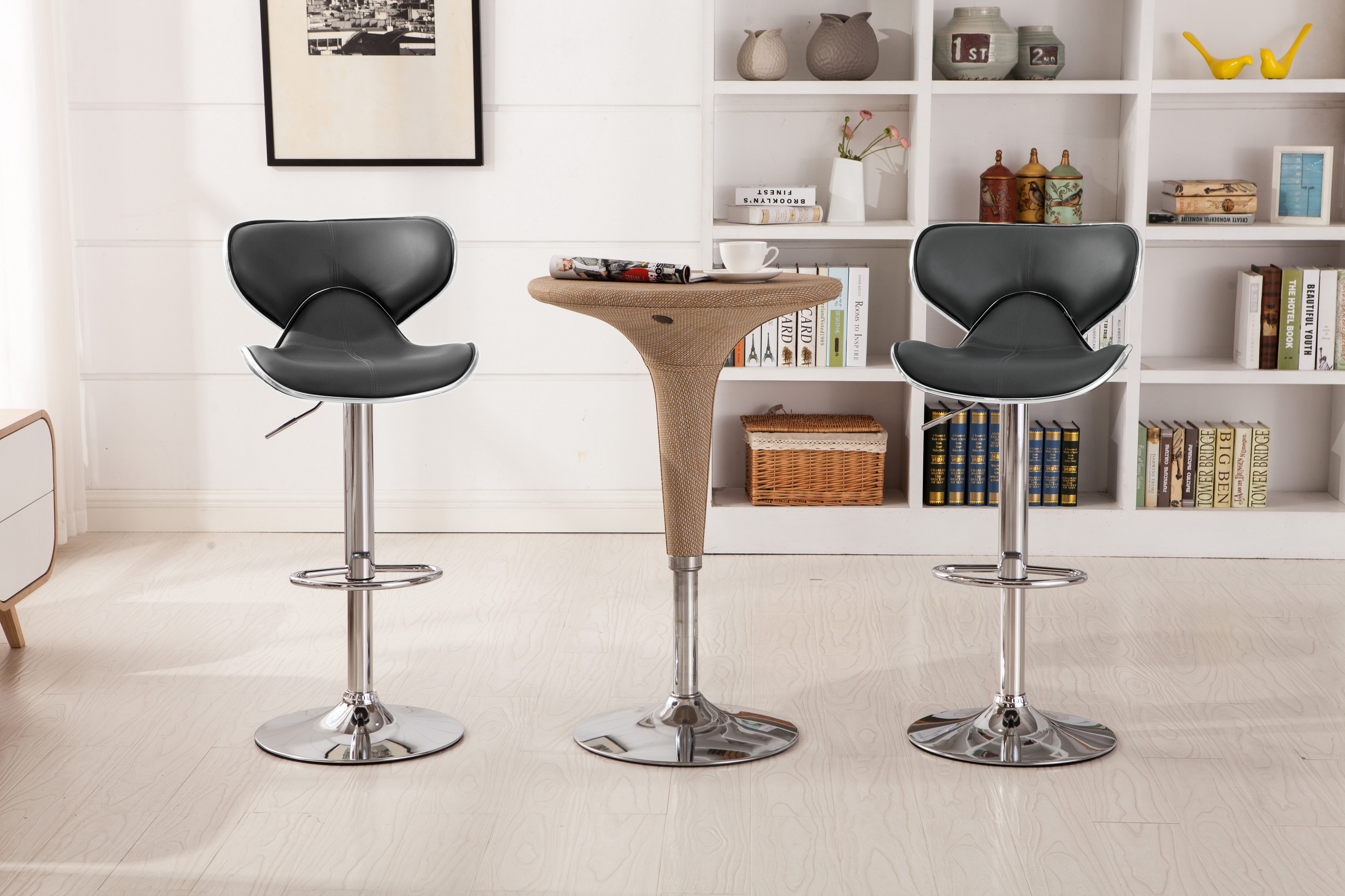 Masaccio Upholstery Airlift Adjustable Swivel Barstool with Chrome Base, Set of 2, Grey