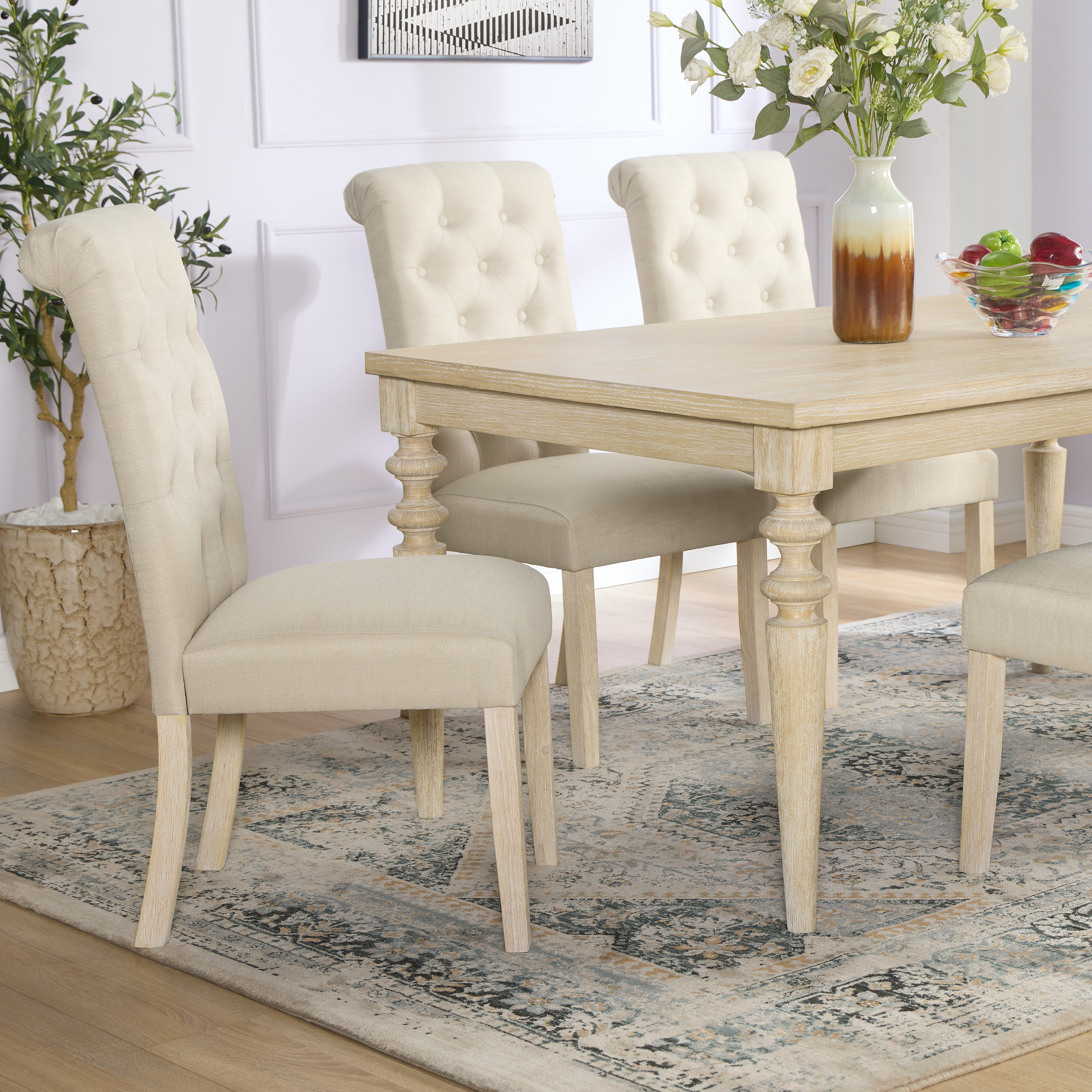 Amonia Urban Style Wired White Finish Wood Turned-Leg Dining Table