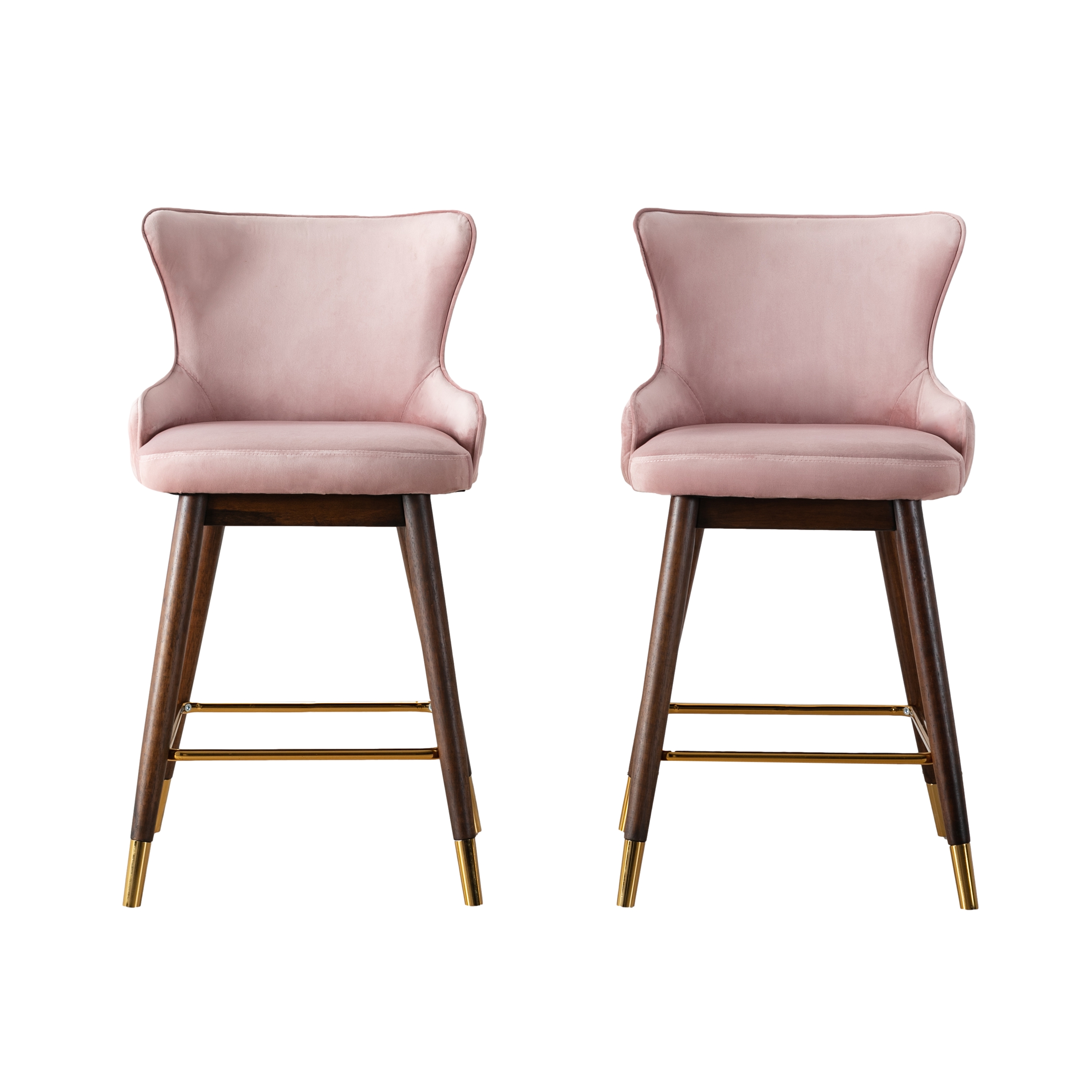 Leland Fabric Upholstered Counter Height Wingback Stools, Set of 2, Pink