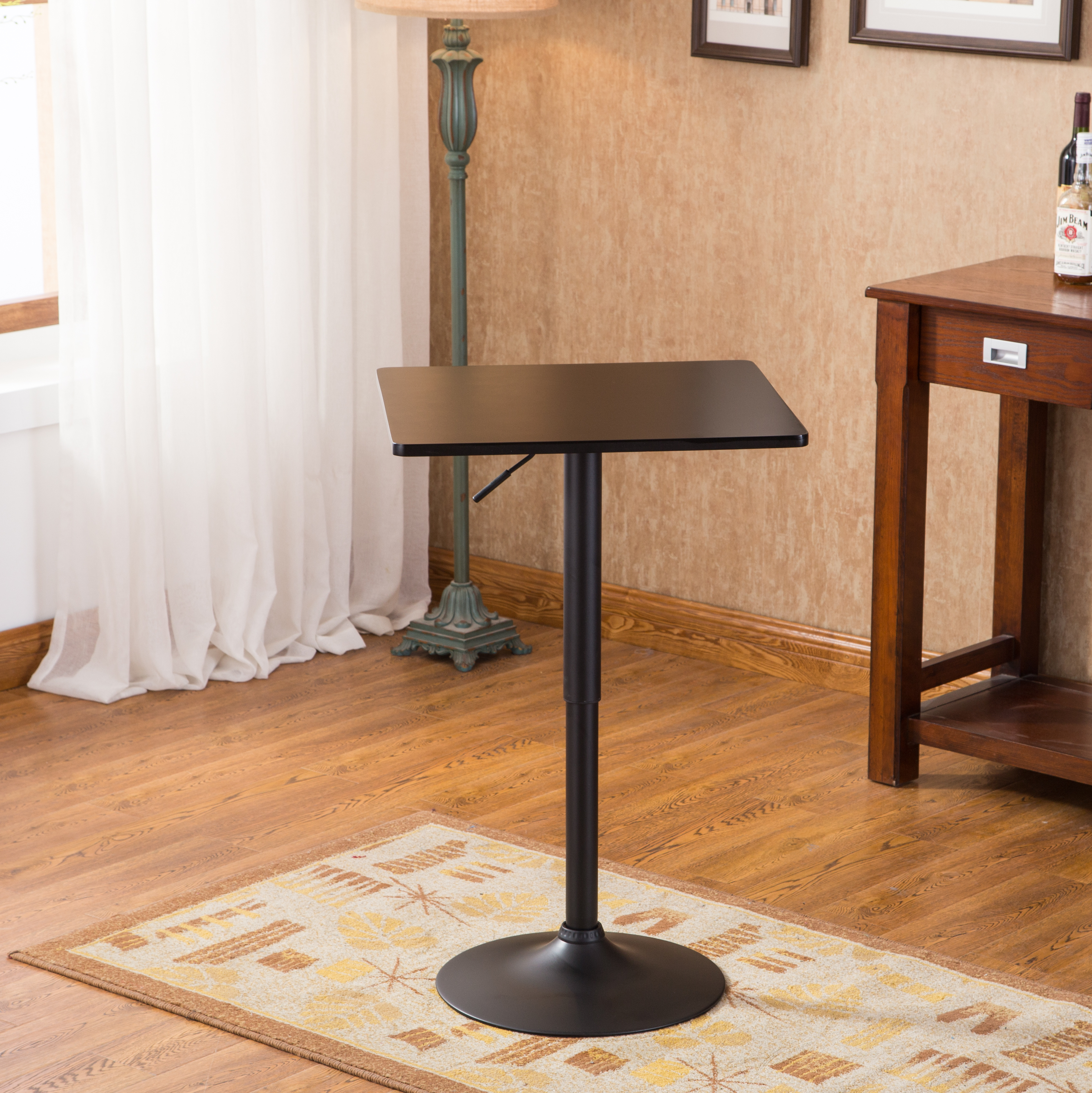 Belham Black Square Top Adjustable Height with Black Leg And Base Metal Bar Table