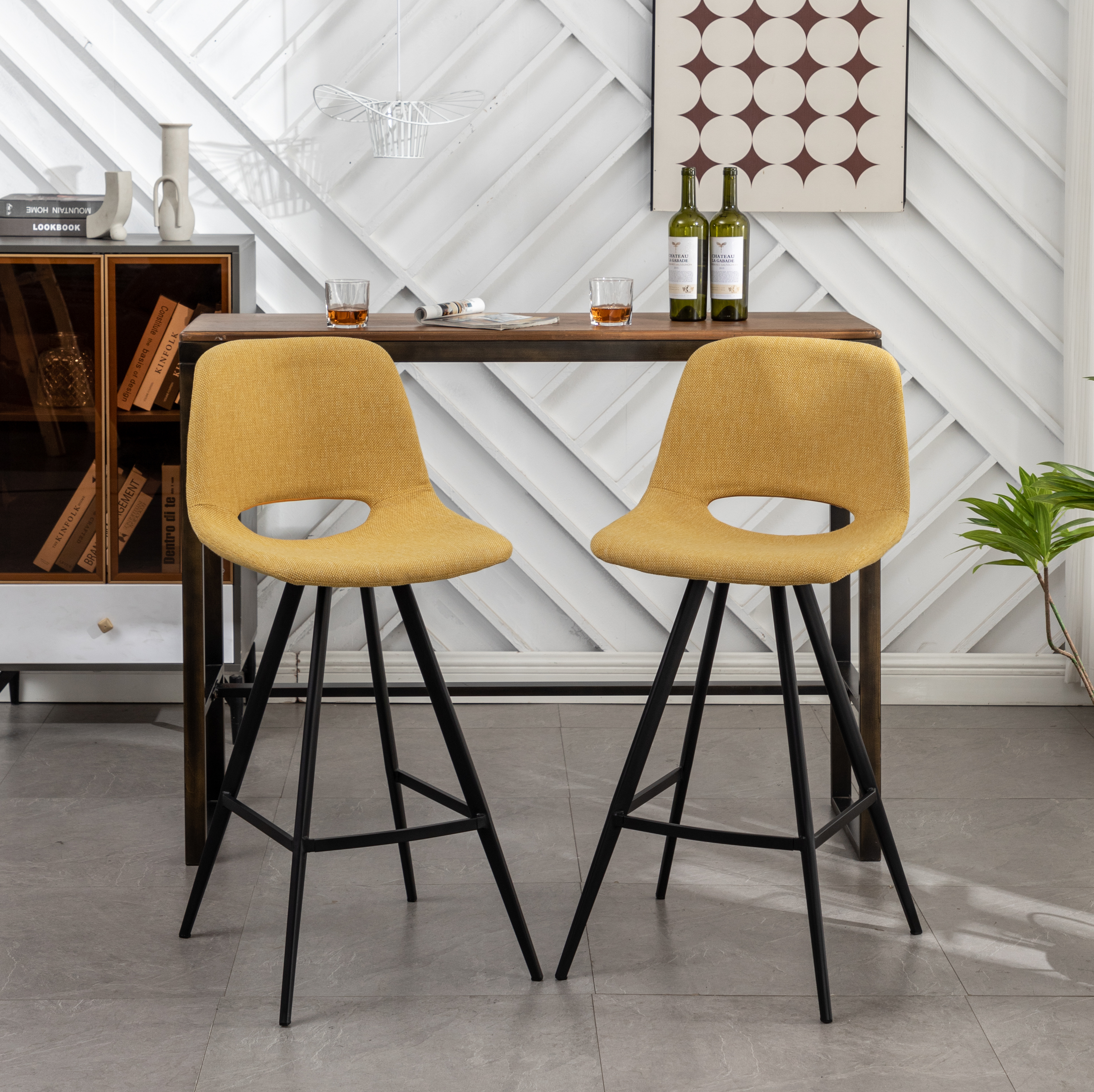 Porth Fabric Kitchen 28.25" Counter Height Stools, Set of 2, Yellow