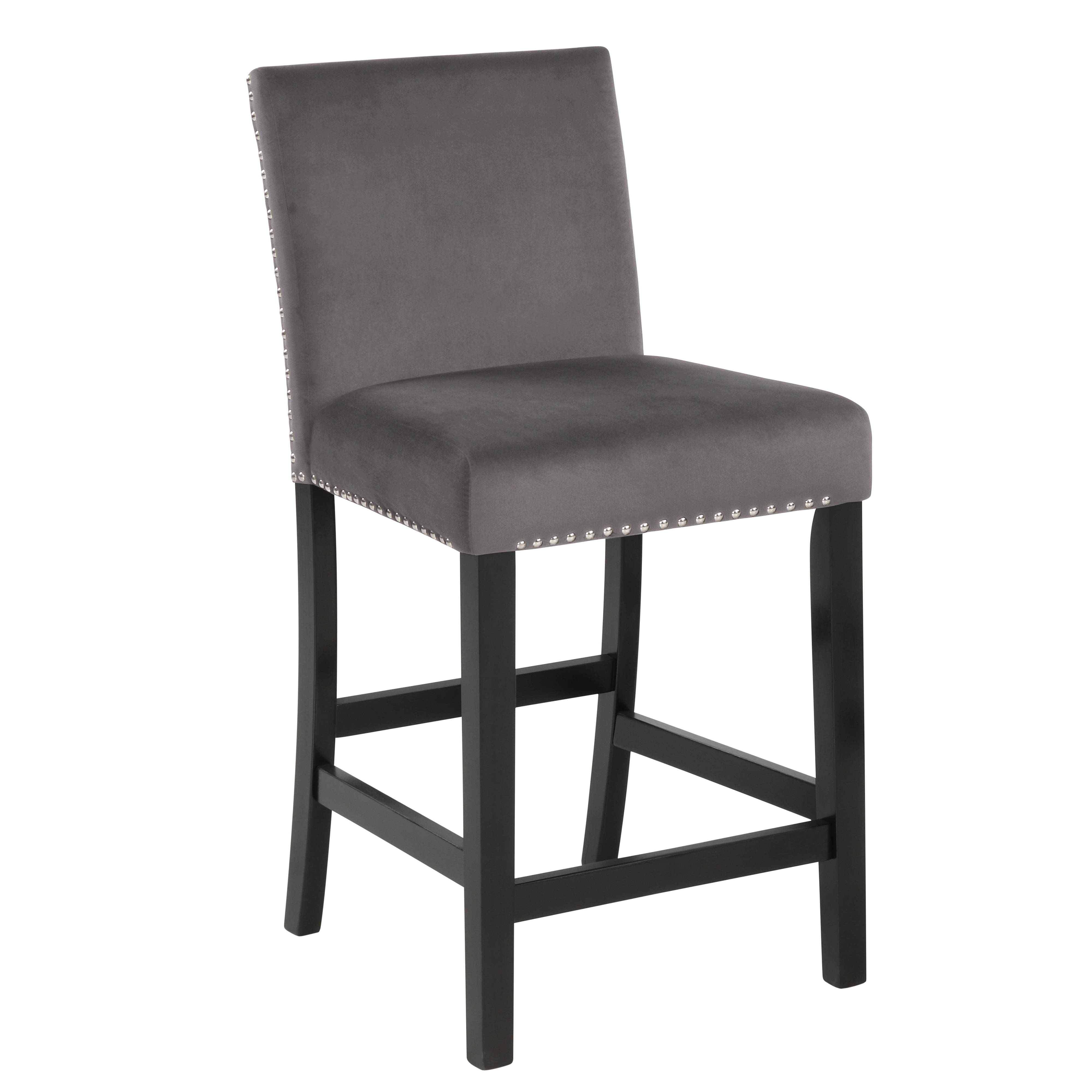 Cobre Contemporary Velvet Counter Stool with Nailhead Trim, Set of 2, Gray