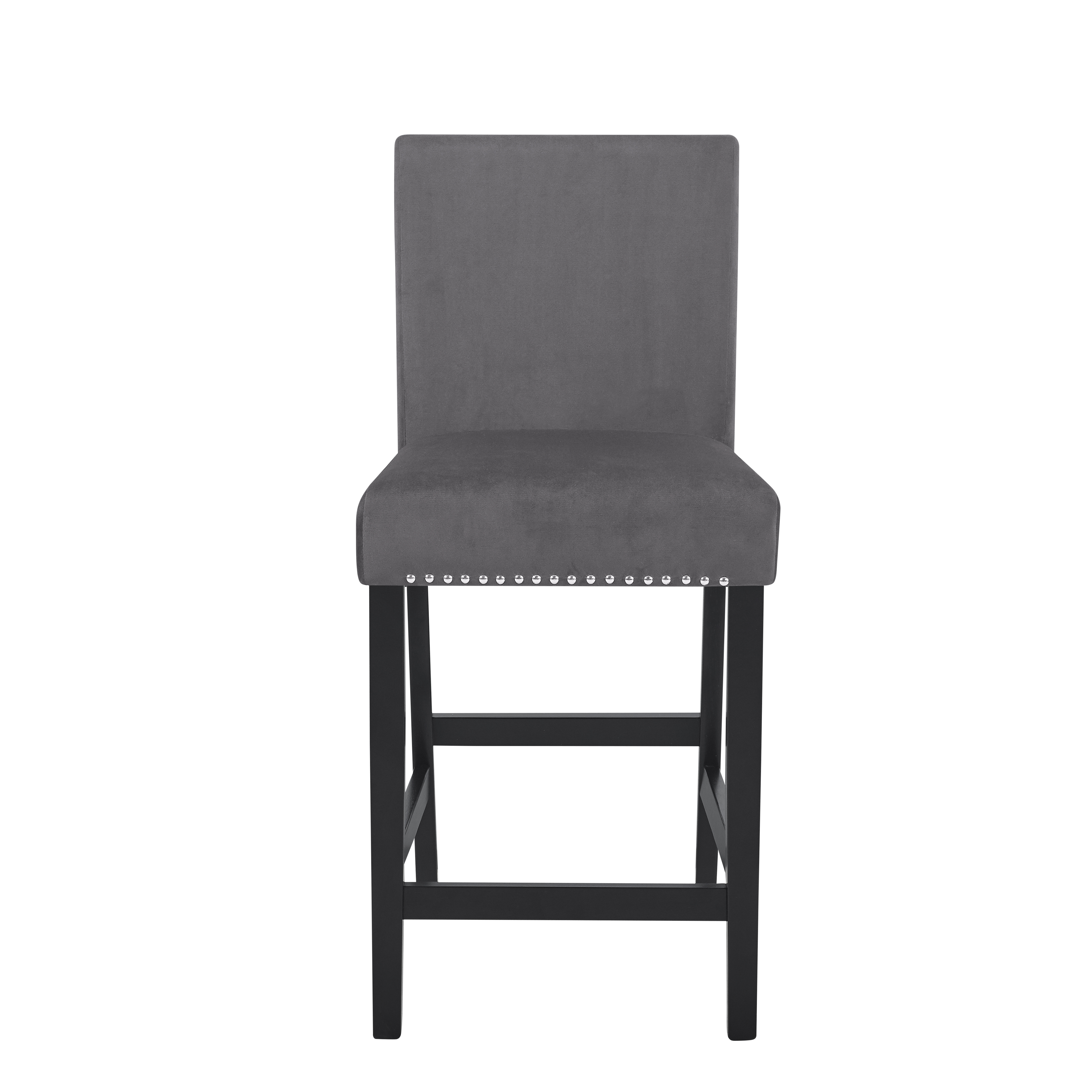 Cobre Contemporary Velvet Counter Stool with Nailhead Trim, Set of 2, Gray