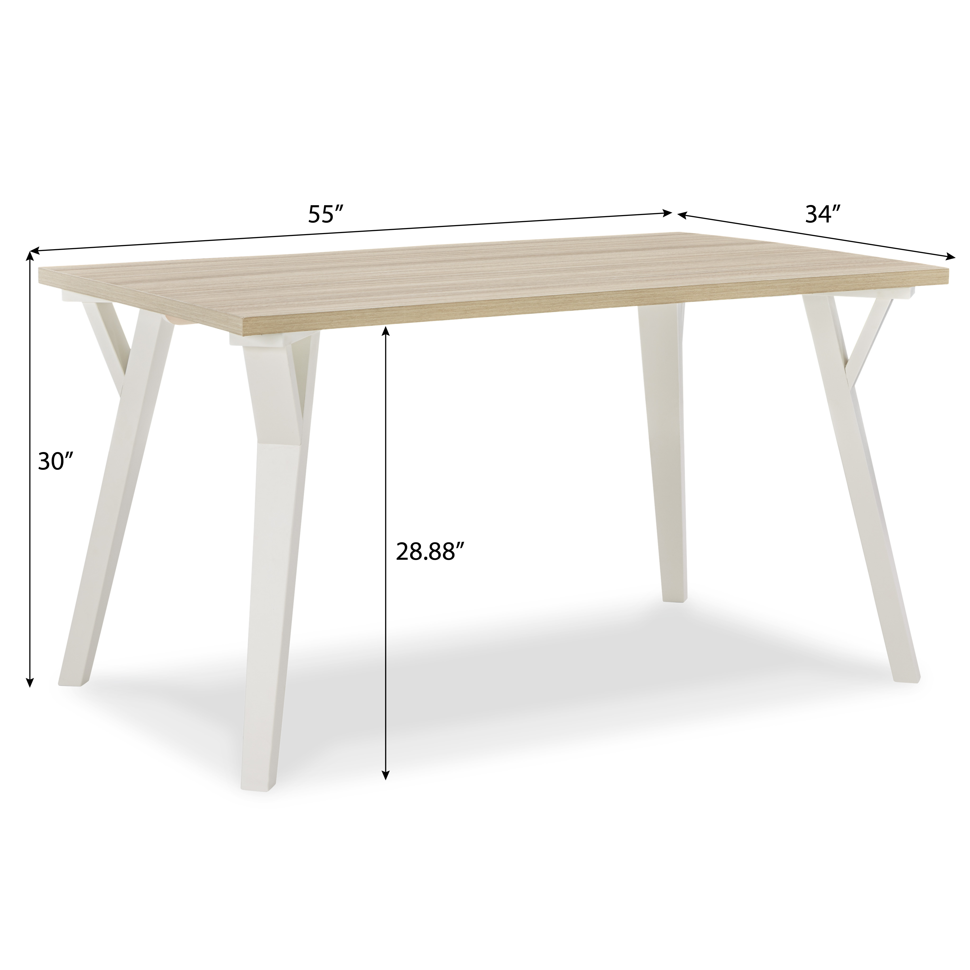 Alwynn Contemporary Rectangular Dining Table, White and Natural Wood