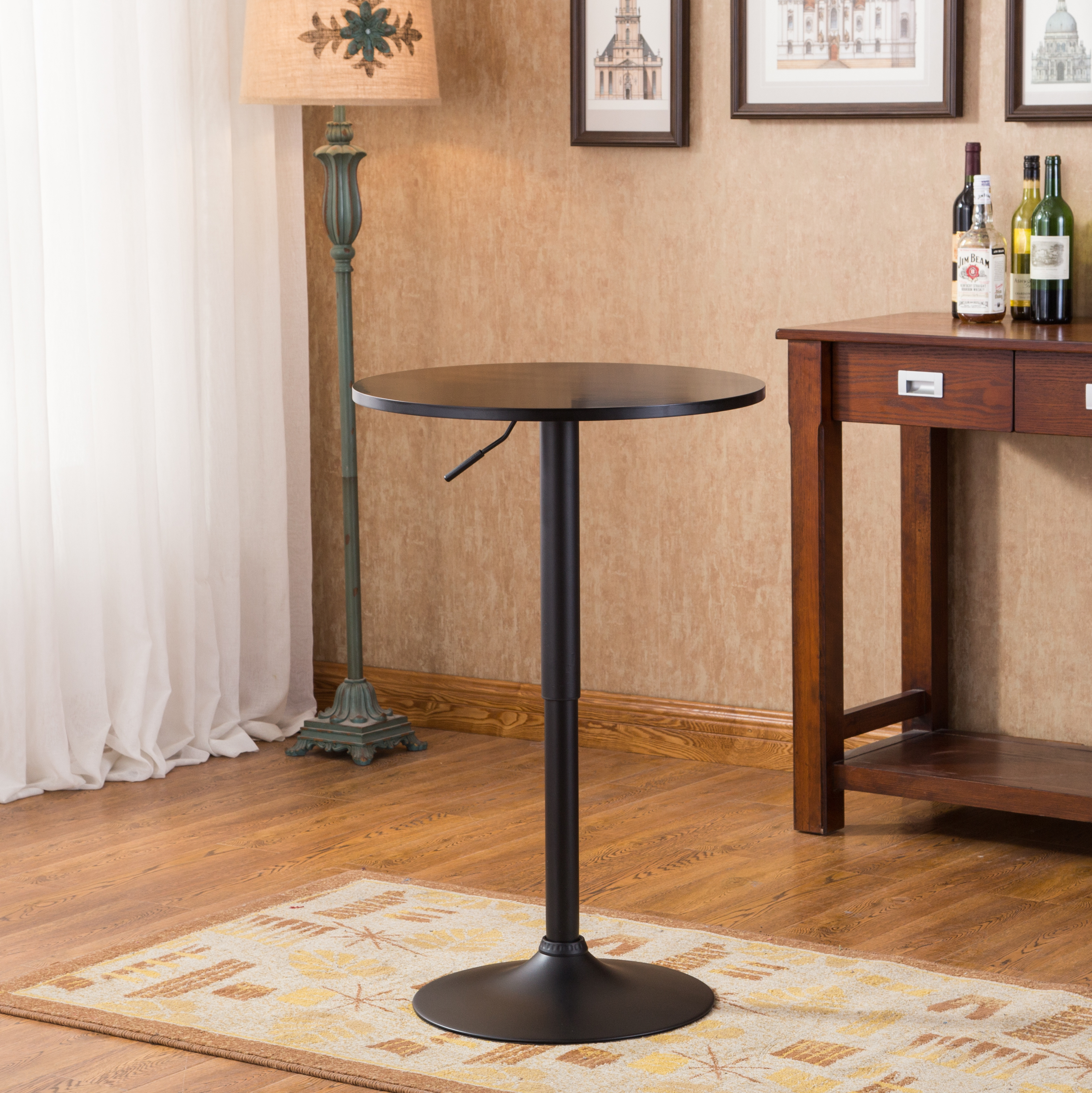 Belham Black Round Top Adjustable Height with Black Leg And Base Metal Bar Table