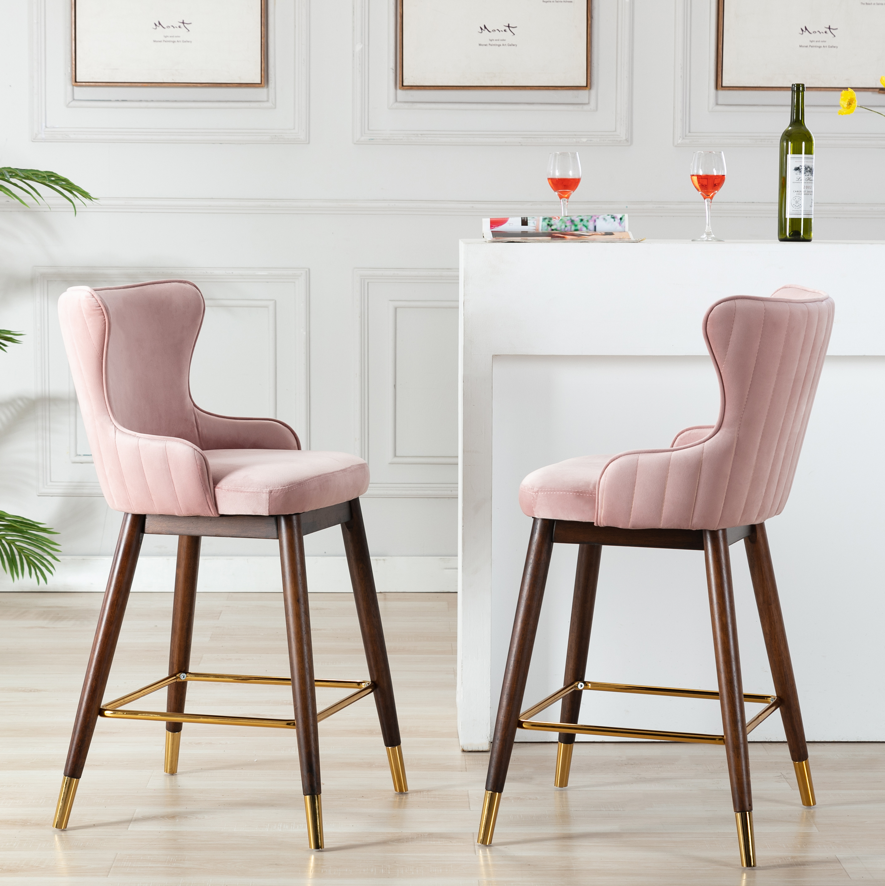 Leland Fabric Upholstered Counter Height Wingback Stools, Set of 2, Pink