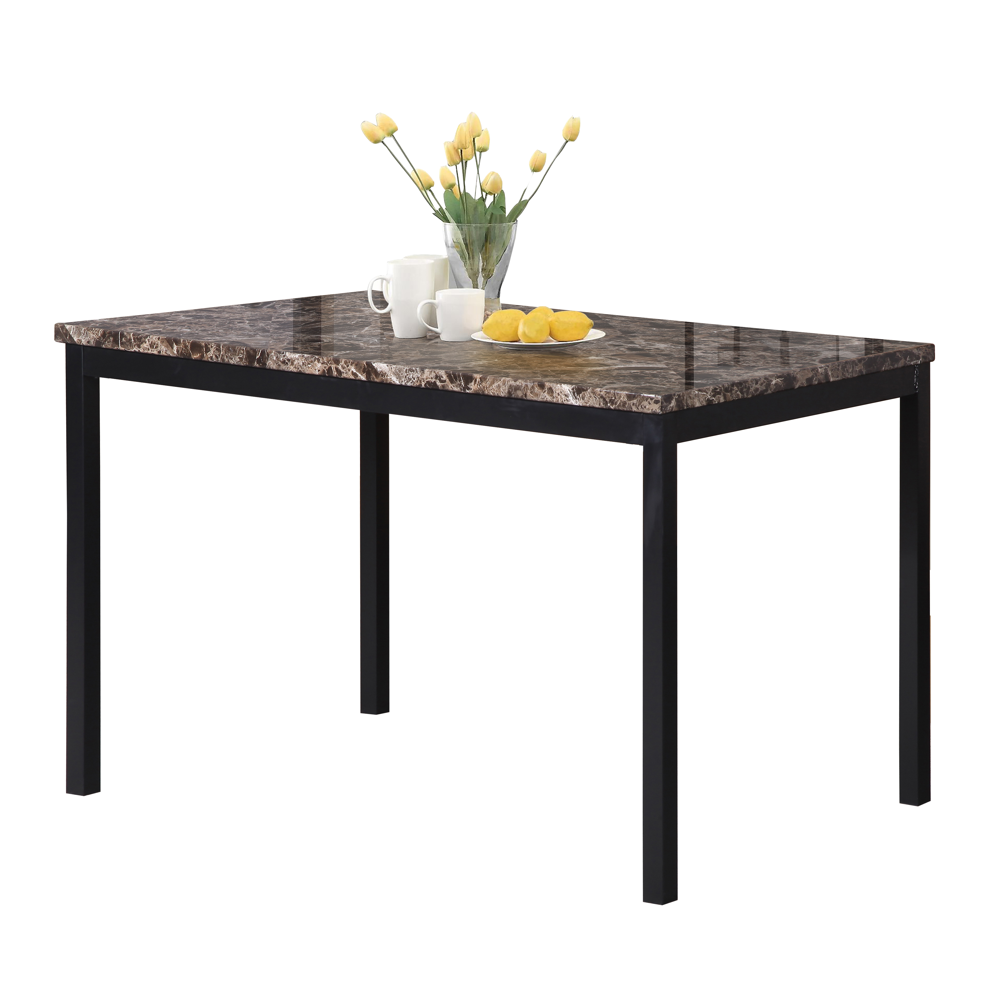 Noyes Metal Dining Table with Laminated Faux Marble Top, Black