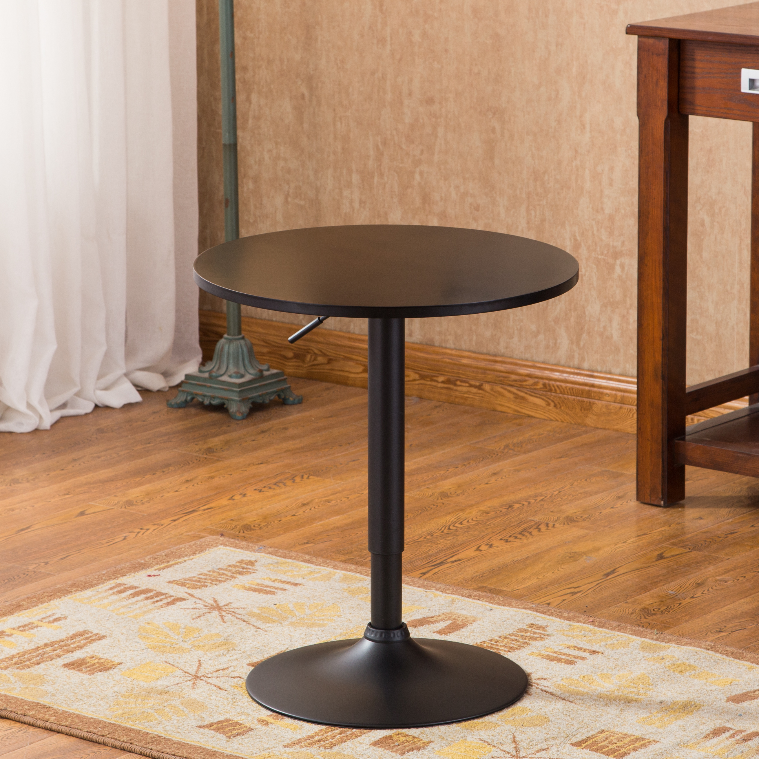 Belham Black Round Top Adjustable Height with Black Leg And Base Metal Bar Table