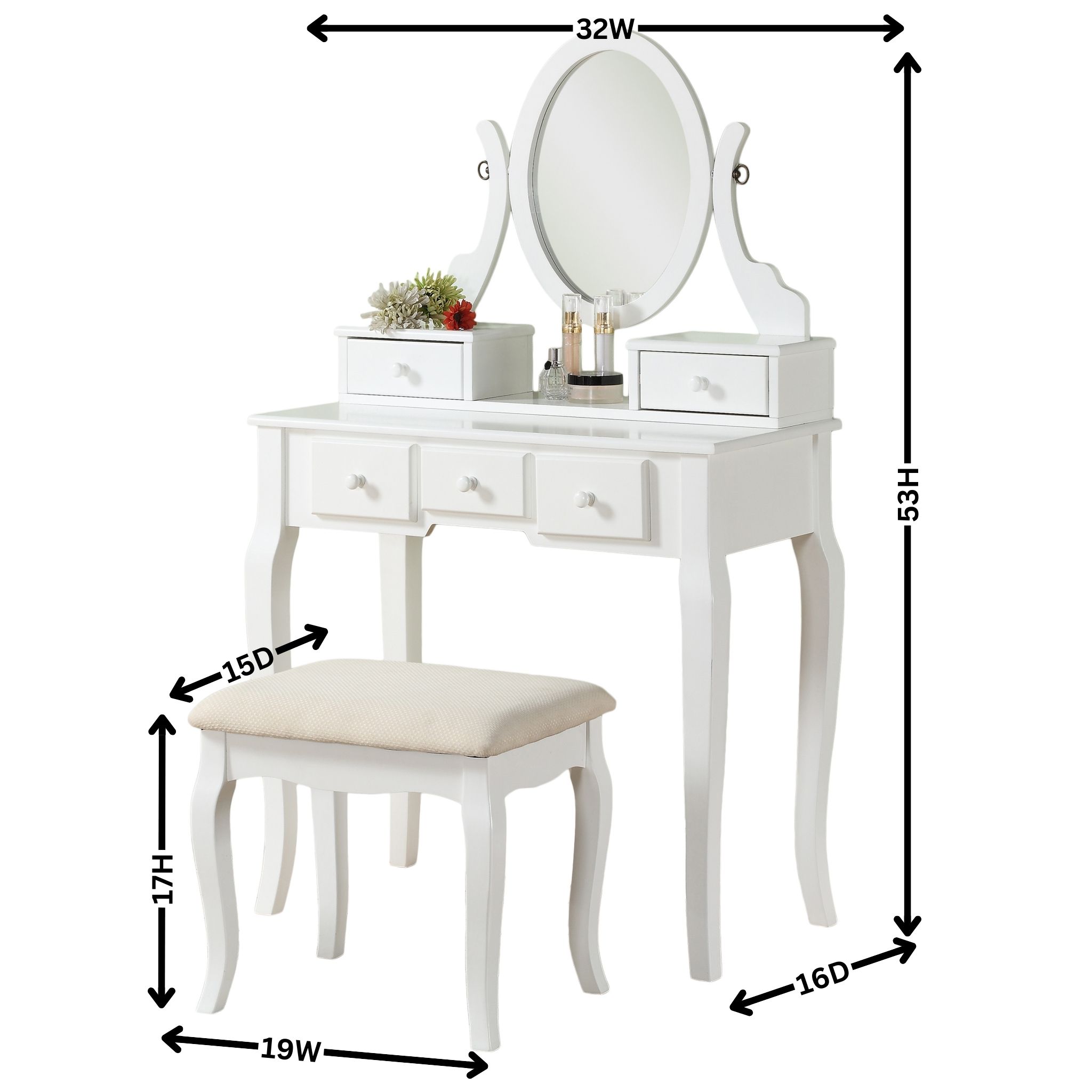 Ashley Wood Make-Up Vanity Table and Stool Set, White