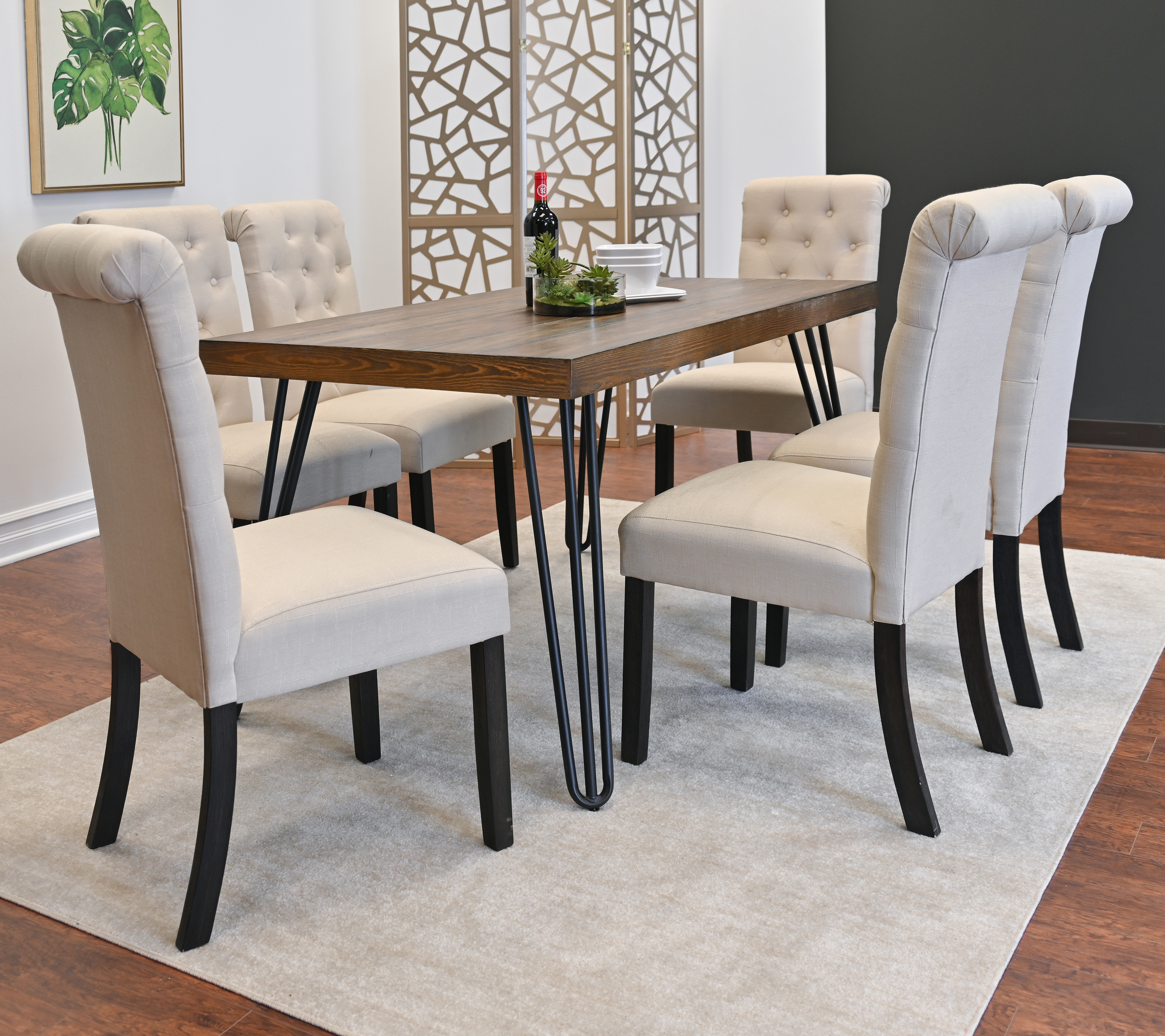 Ashford 7-Piece Dining Set, Hairpin Dining Table with 6 Chairs, 4 Color Options