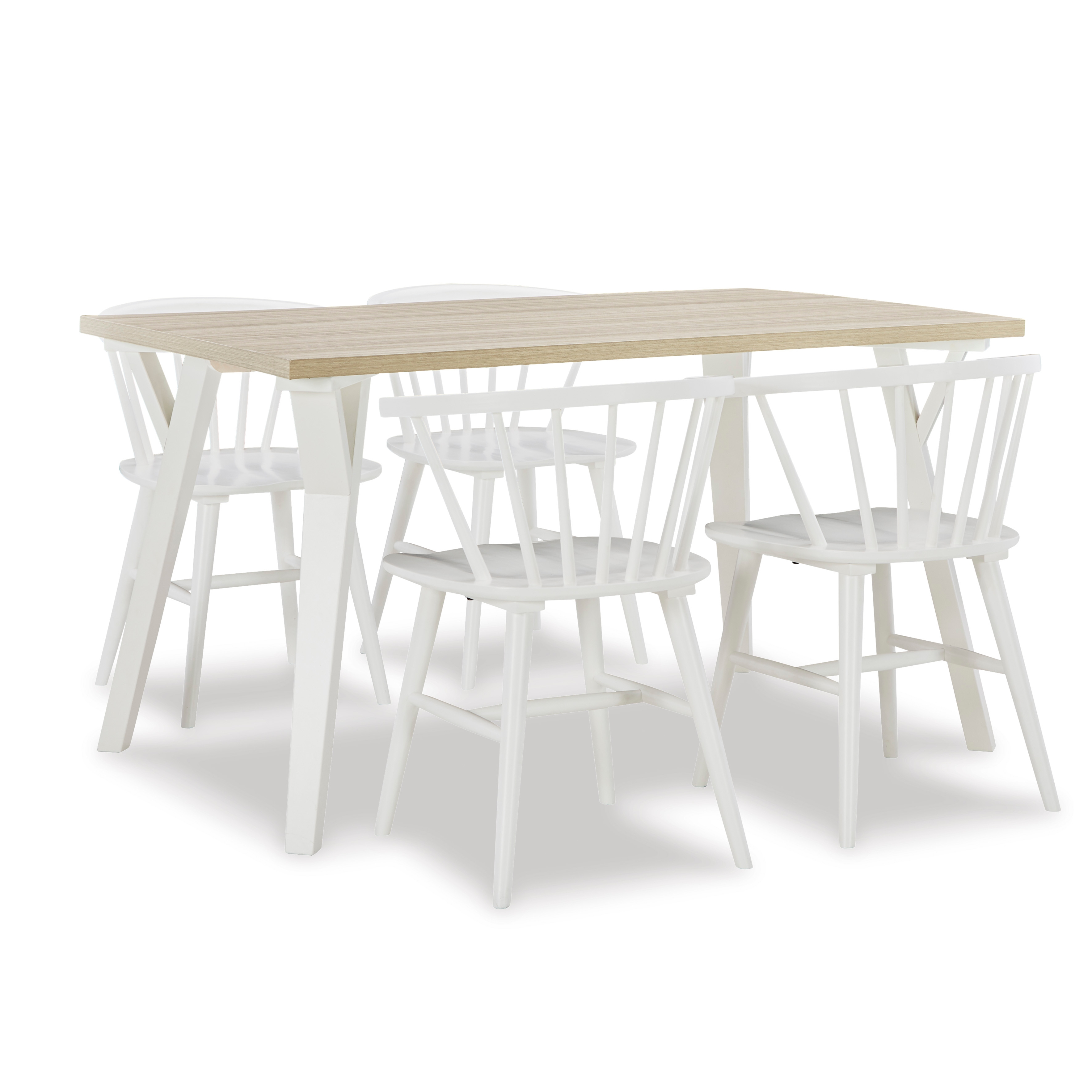 Roundhill Alwynn White and Natural Wood 5-piece Dining Set, Dining Table with 4 Windsor Chairs