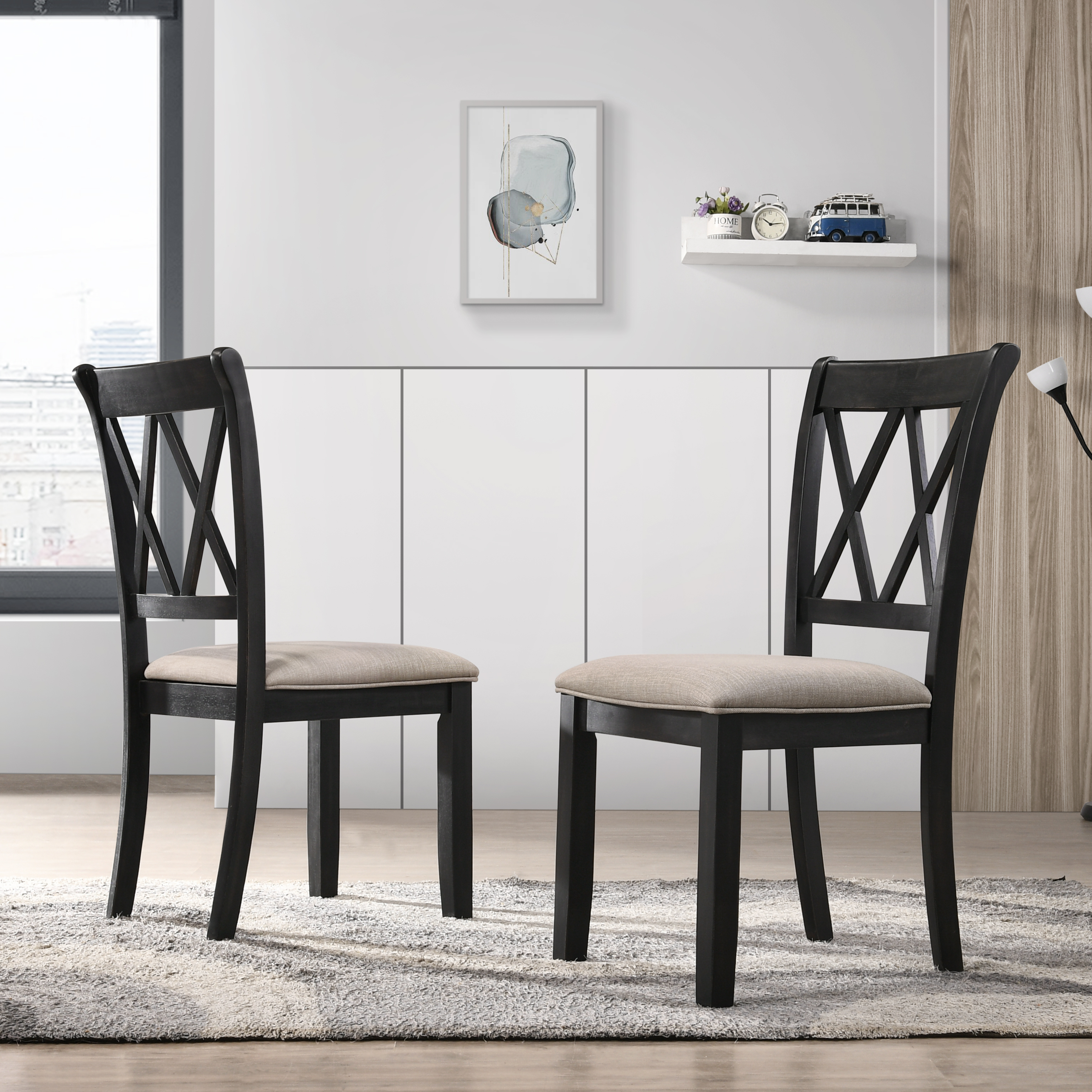 Arroyo 7-Piece Dining Set, Hairpin Dining Table with 6 Cross-back Chairs, Rich Black