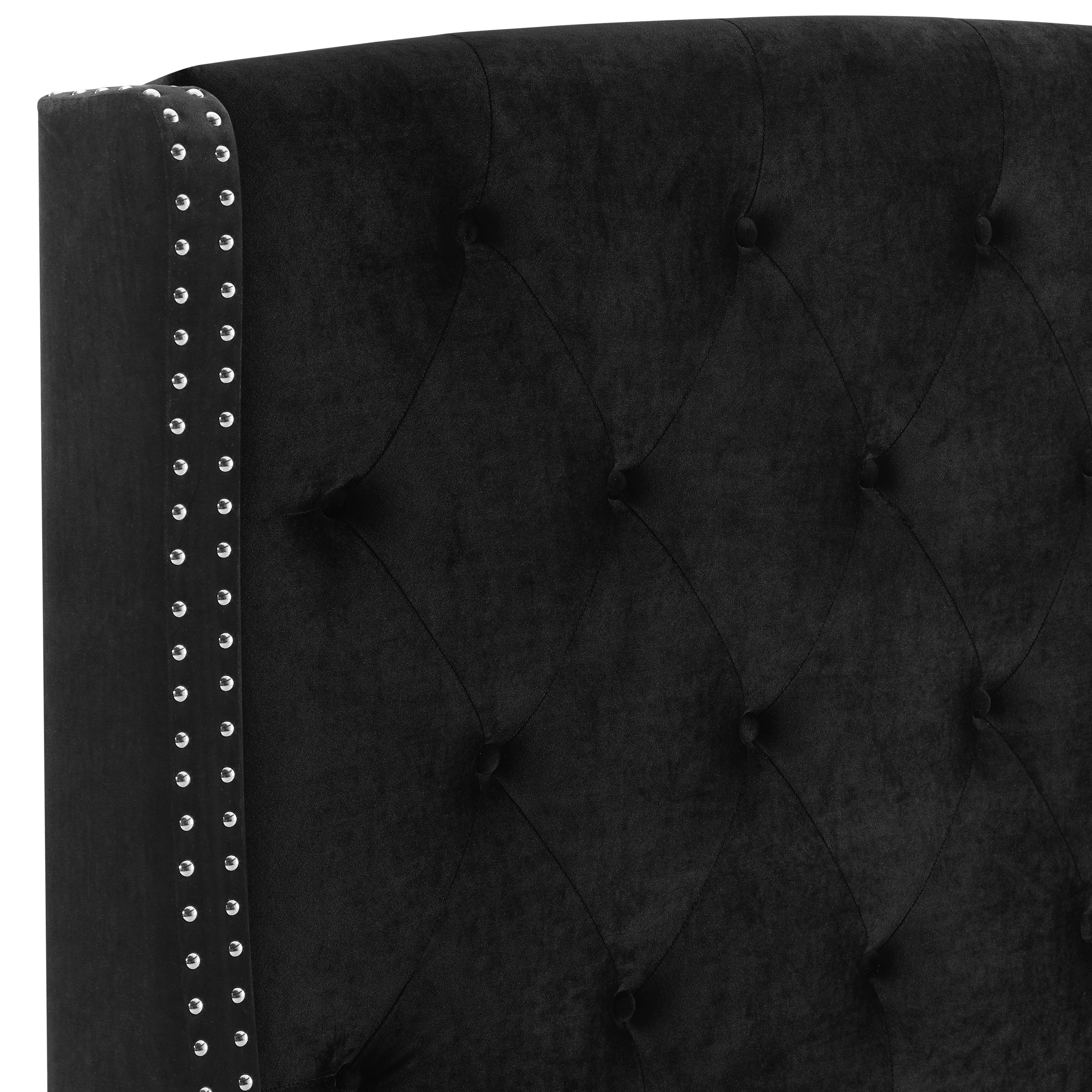 Summit Wingback Tufted Upholstered Bed with Nailhead, Black