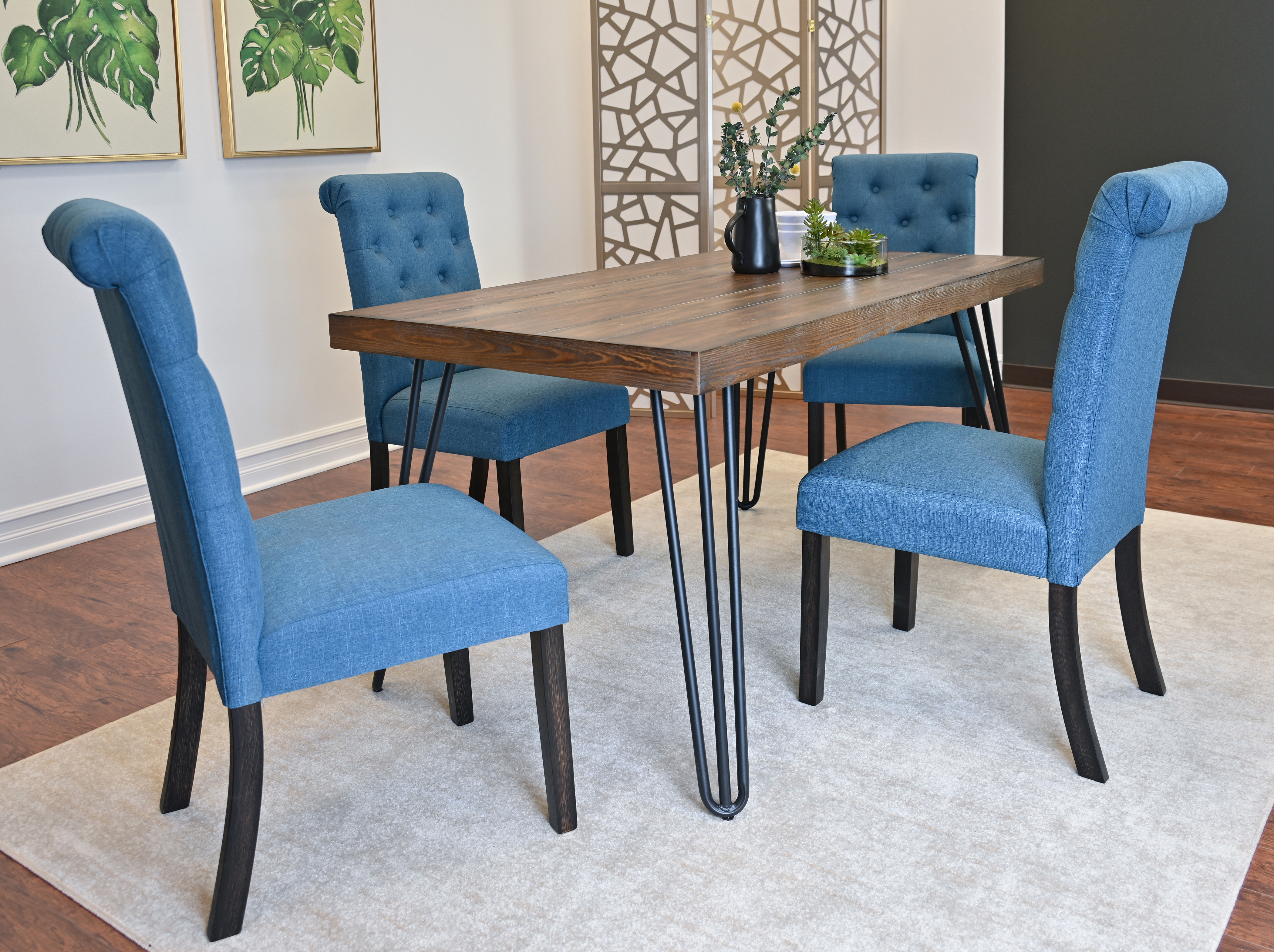 Ashford 6-Piece Dining Set, Hairpin Dining Table with 4 Chairs and Bench, 4 Color Options