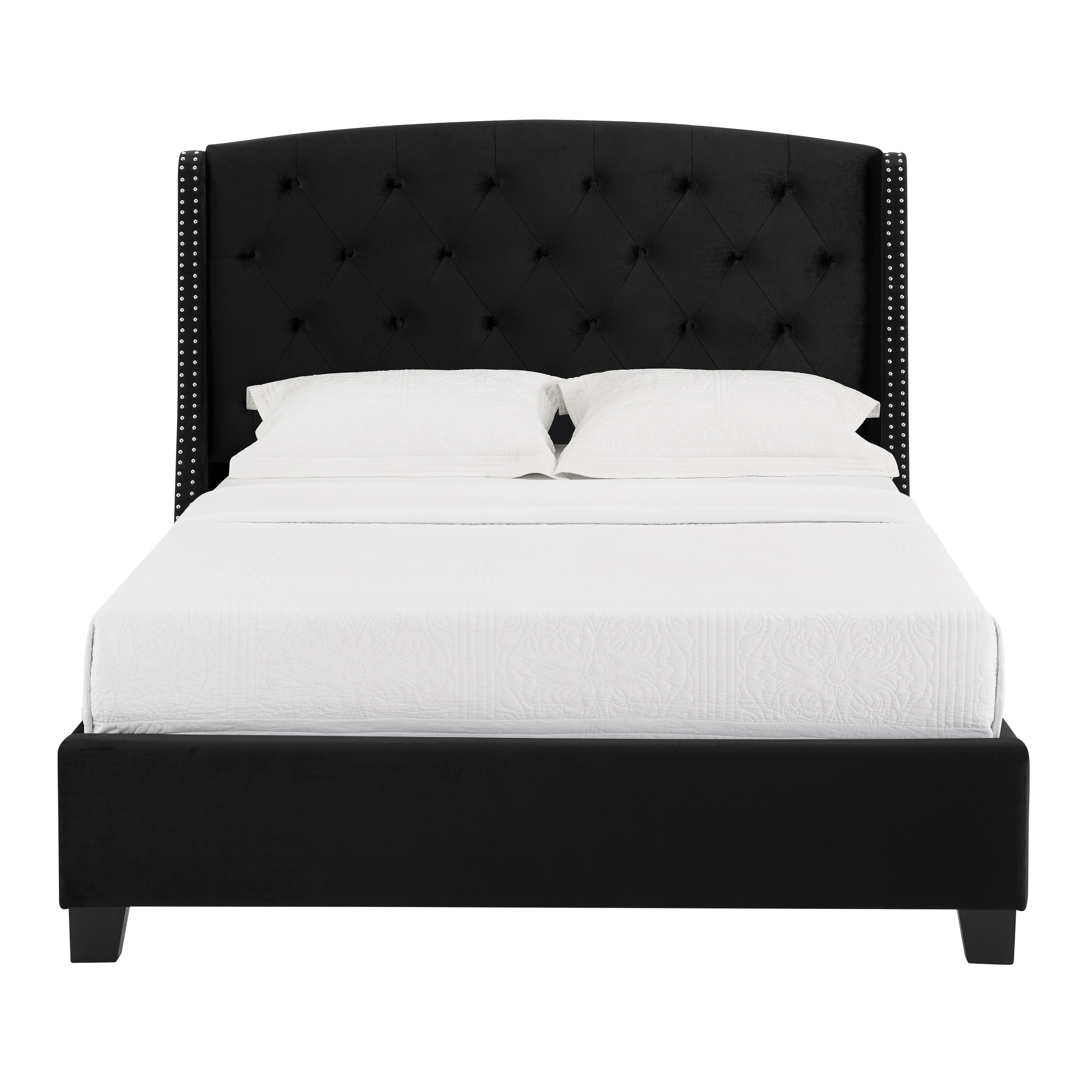 Summit Wingback Tufted Upholstered Bed with Nailhead, Black