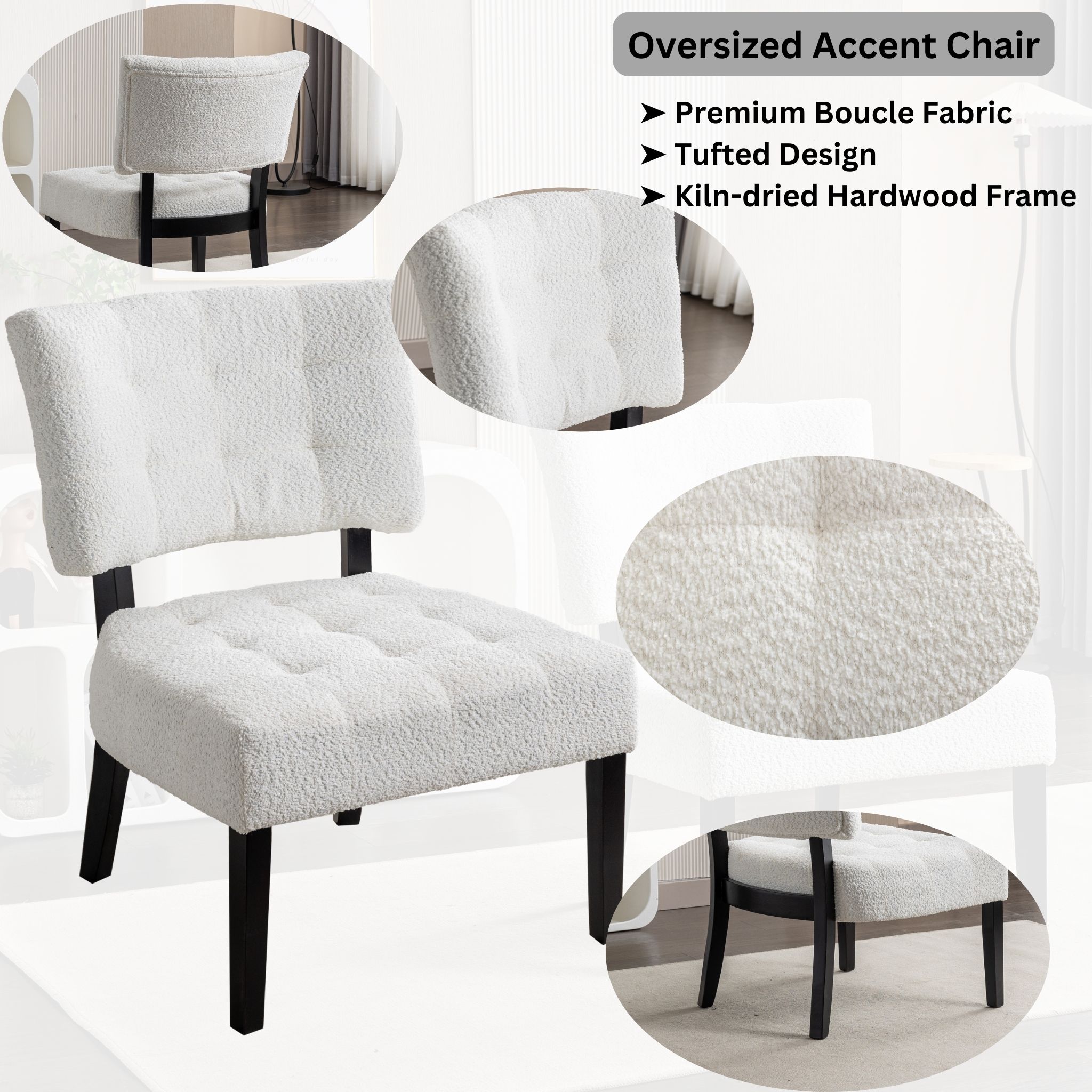 Movile Boucle Tufted Accent Chair with Oversized Seating, White