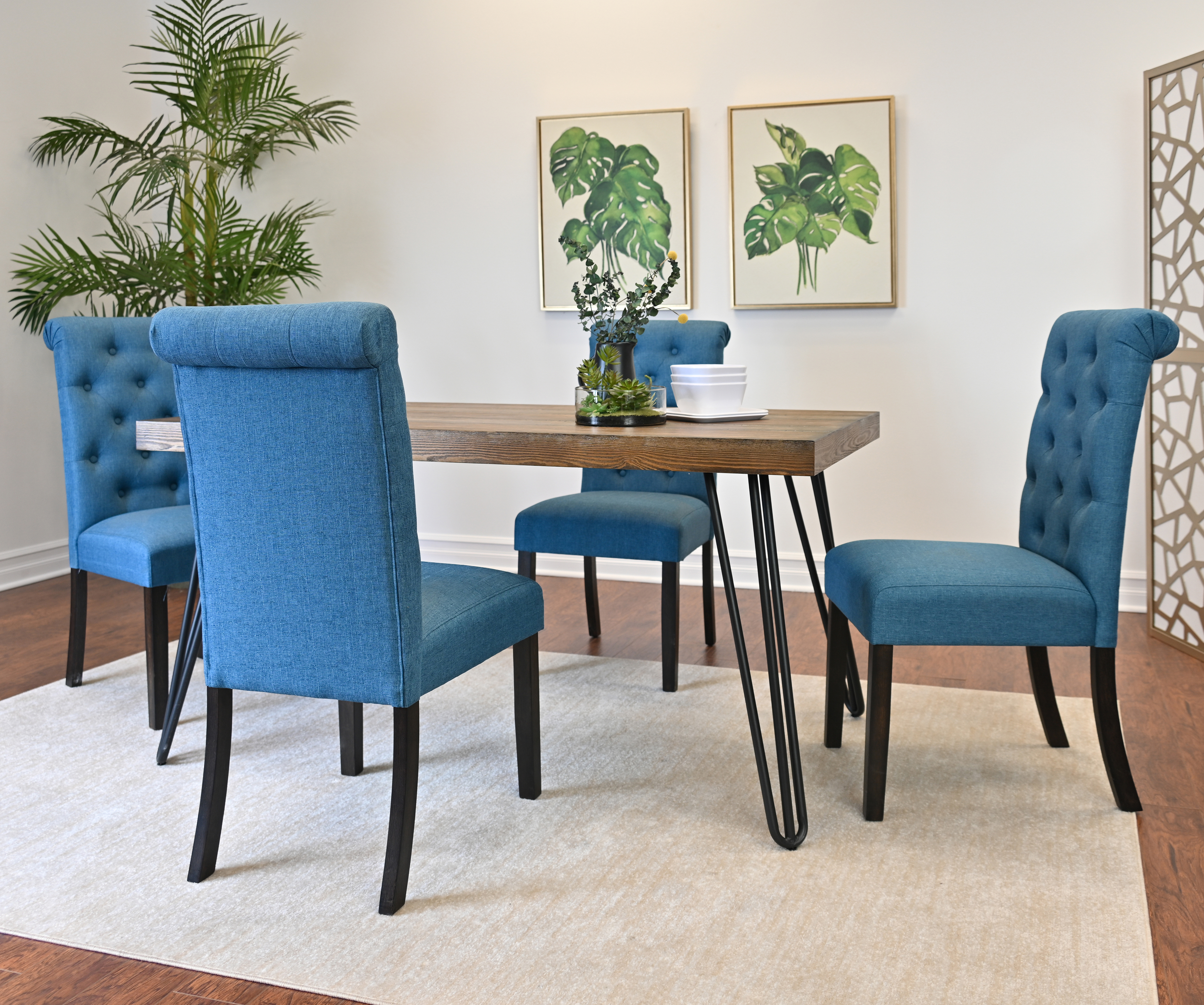 Ashford 7-Piece Dining Set, Hairpin Dining Table with 6 Chairs, 4 Color Options