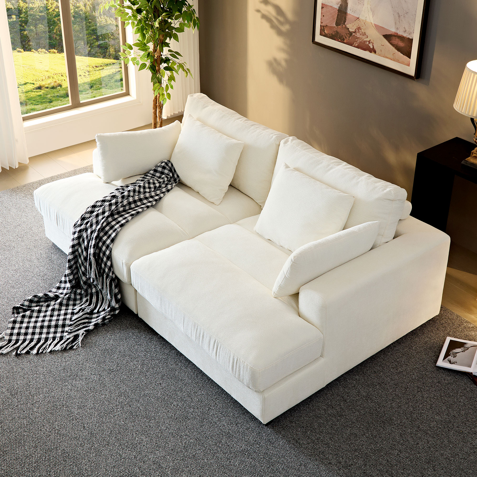 Comfor Daybed with Over Wide Sofa Bed,Modern Design Fabric Beanbag With Arms,Beige