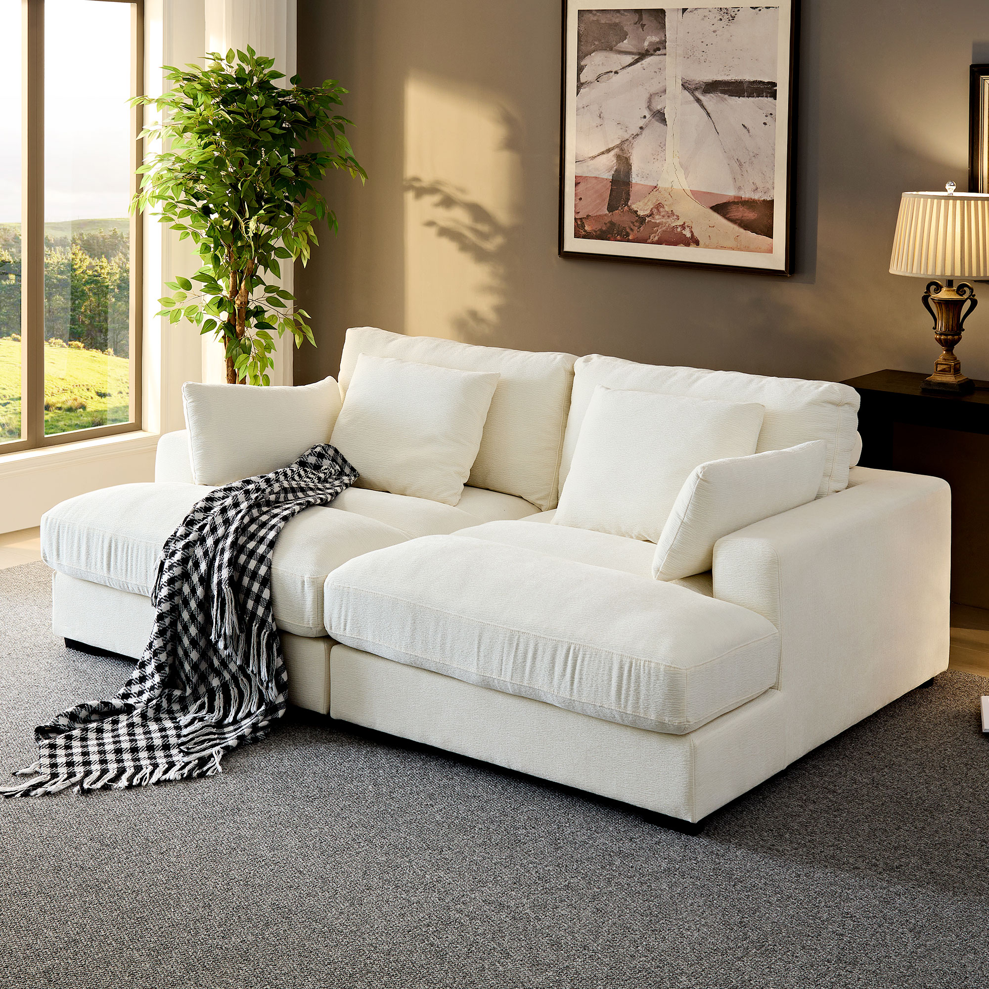 Comfor Daybed with Over Wide Sofa Bed,Modern Design Fabric Beanbag With Arms,Beige