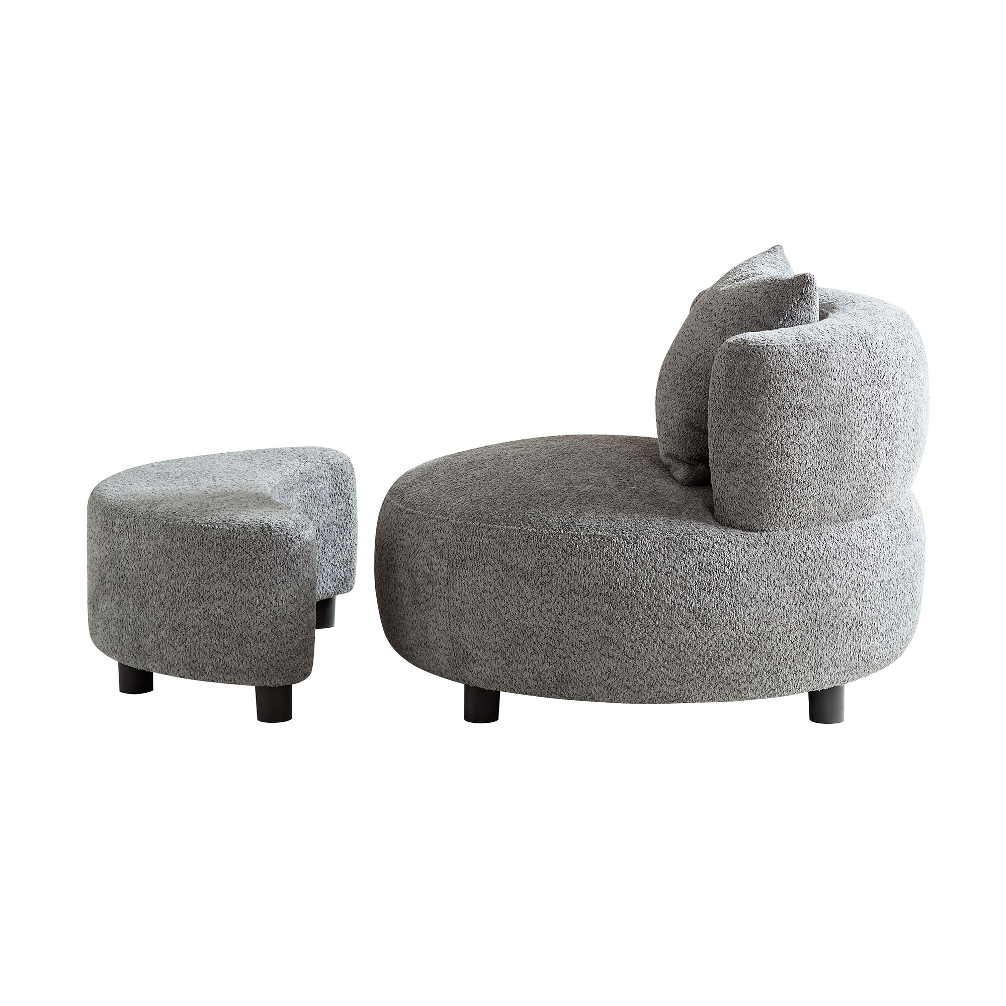 Modern Chair, Single Teddy Fabric Sofa Chair with Ottoman,SideTable, Foot Rest Comfy Chair for Living Room Bedroom and Office,Grey