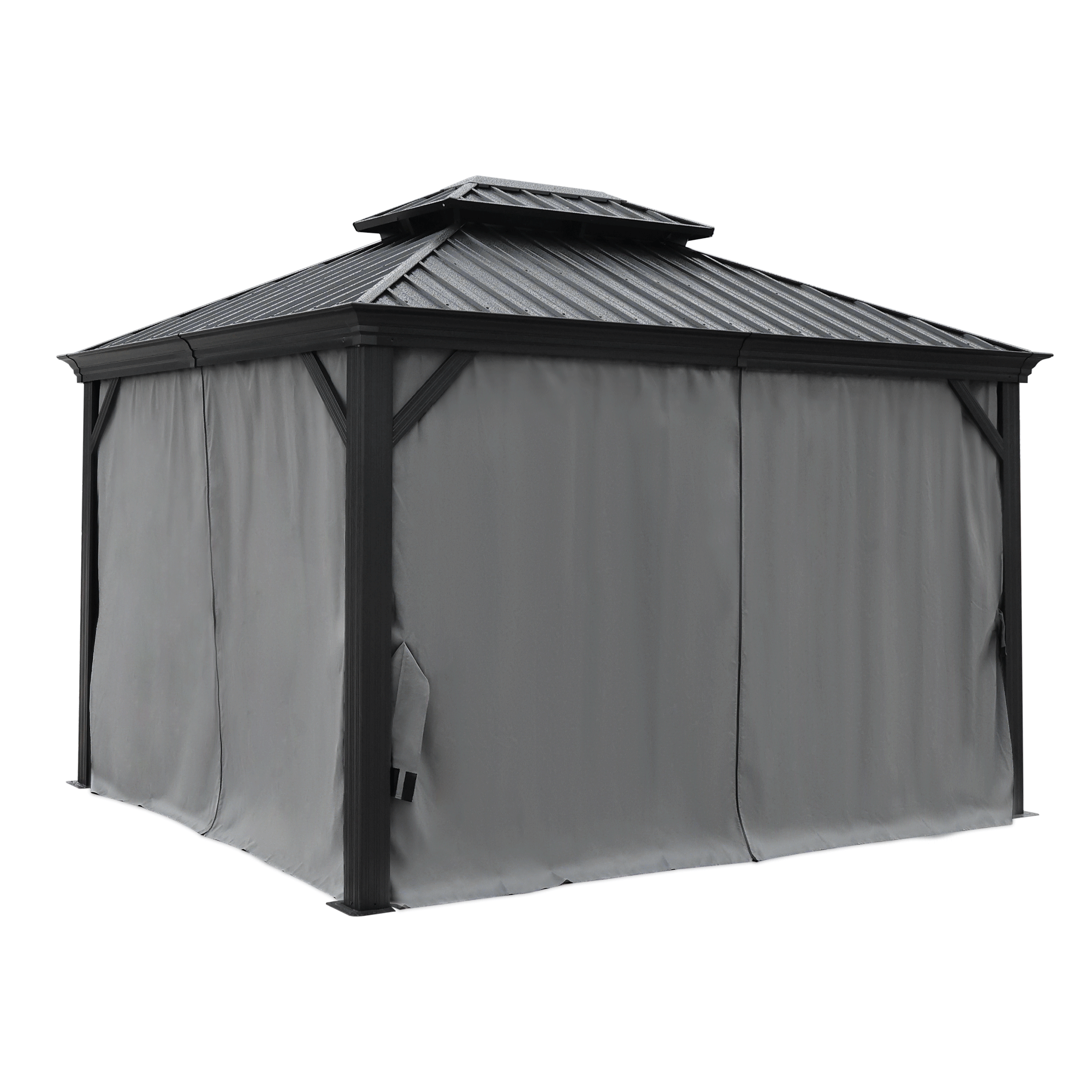 10x12ft Hardtop Gazebo with Netting & Curtain, Black