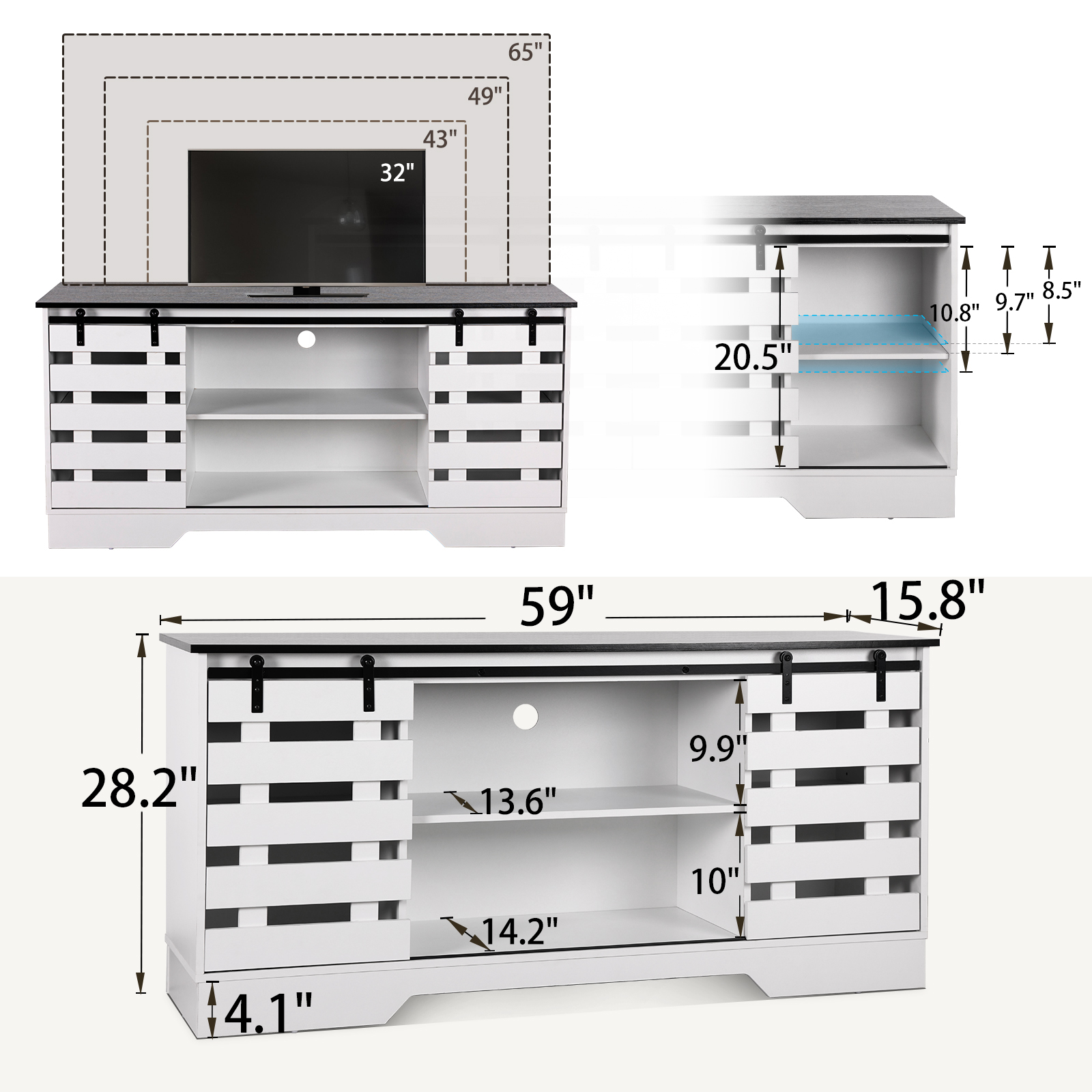 Farmhouse TV Stand for Televisions up to 65 Inches