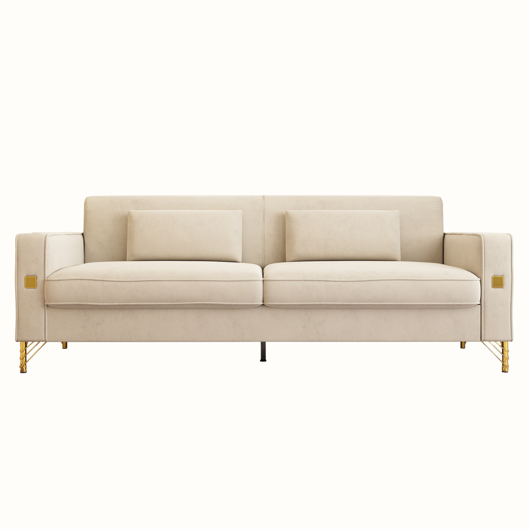 FX-P18-CW(sofa)Luxury Velvet Sofa with Gold Accents - Modern 3-Seat Couch with Plush Cushions, Perfect for Living Room and Office Decor