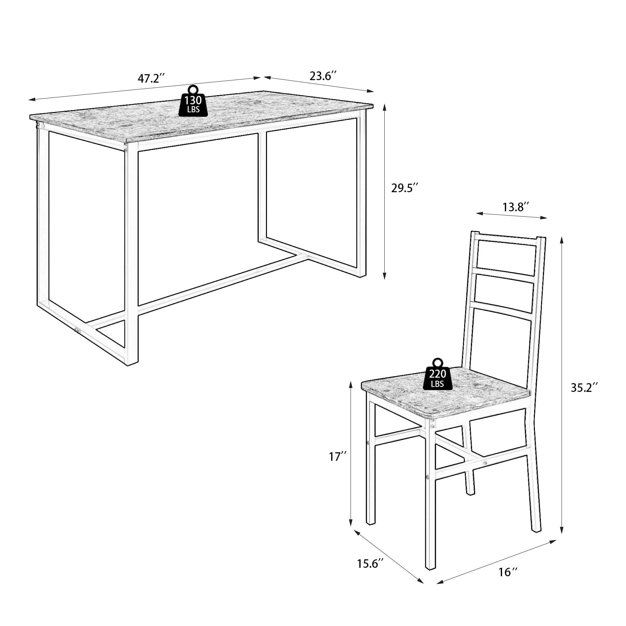 Five-piece set table and chair with backrest, industrial style, solid structure