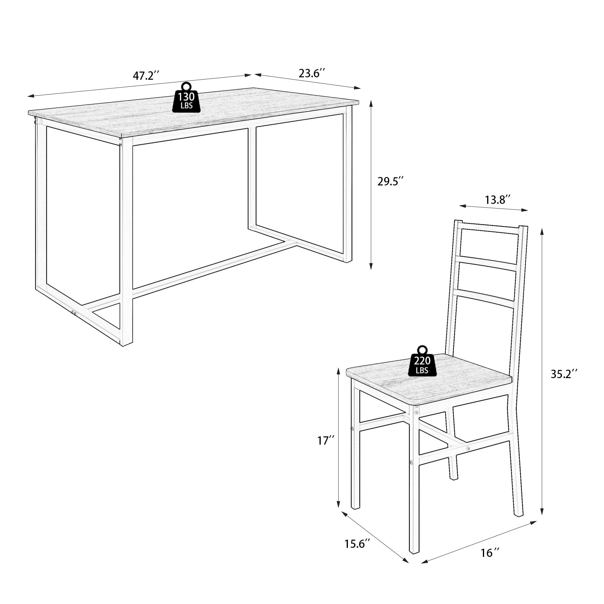 Five-piece set table and chair with backrest, industrial style, solid structure