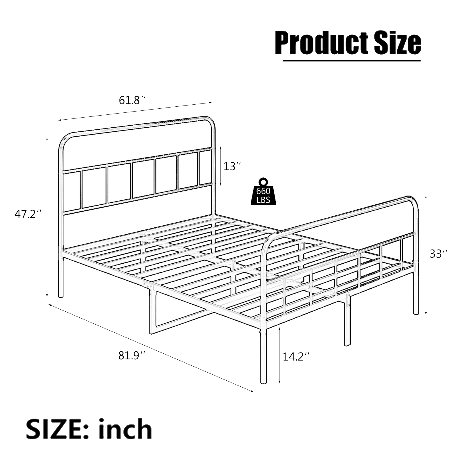 Metal Platform Bed frame with Headboard, Sturdy Metal Frame, No Box Spring Needed(Queen)