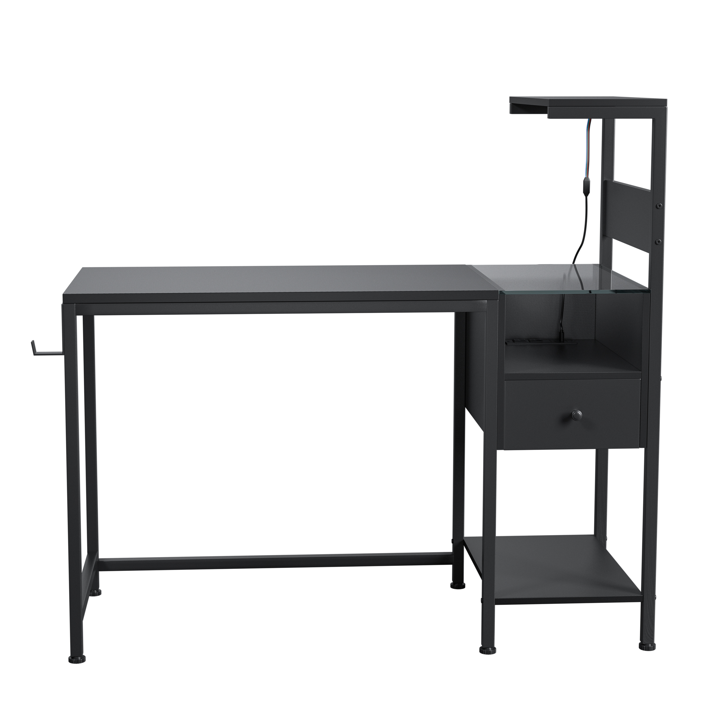 Computer Desk with Power Outlet & Storage Shelves, Study Writing Table with USB Ports Charging Station, PC Desk Workstation for Home Office, Black