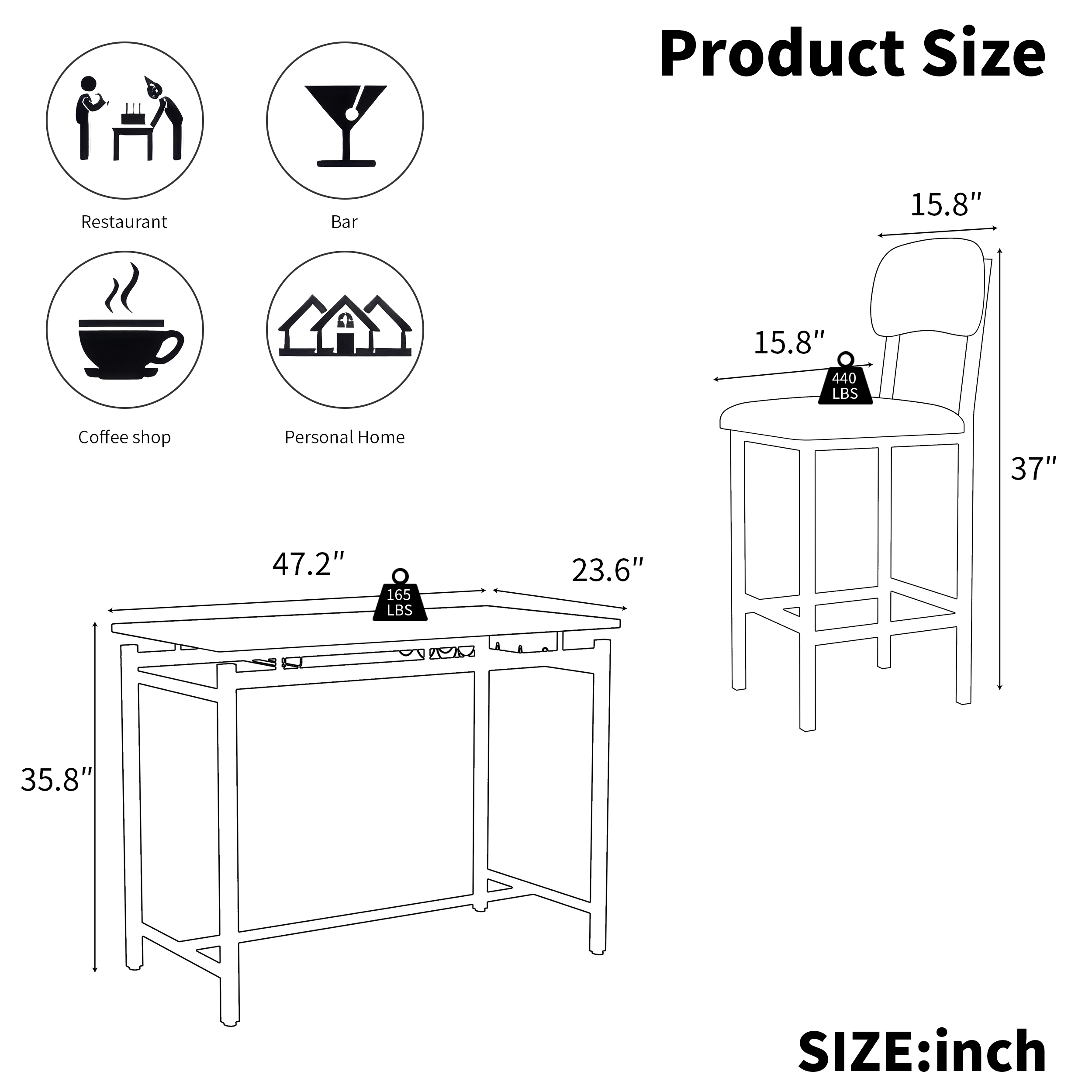 Kitchen Table Set, Dining Table and Chairs for 2, 3 Piece Dining Room Table Set with 2 Upholstered Chairs, Bar Dining Table Set for Small Spaces, Apartment, Breakfast, Pub, Rustic Black