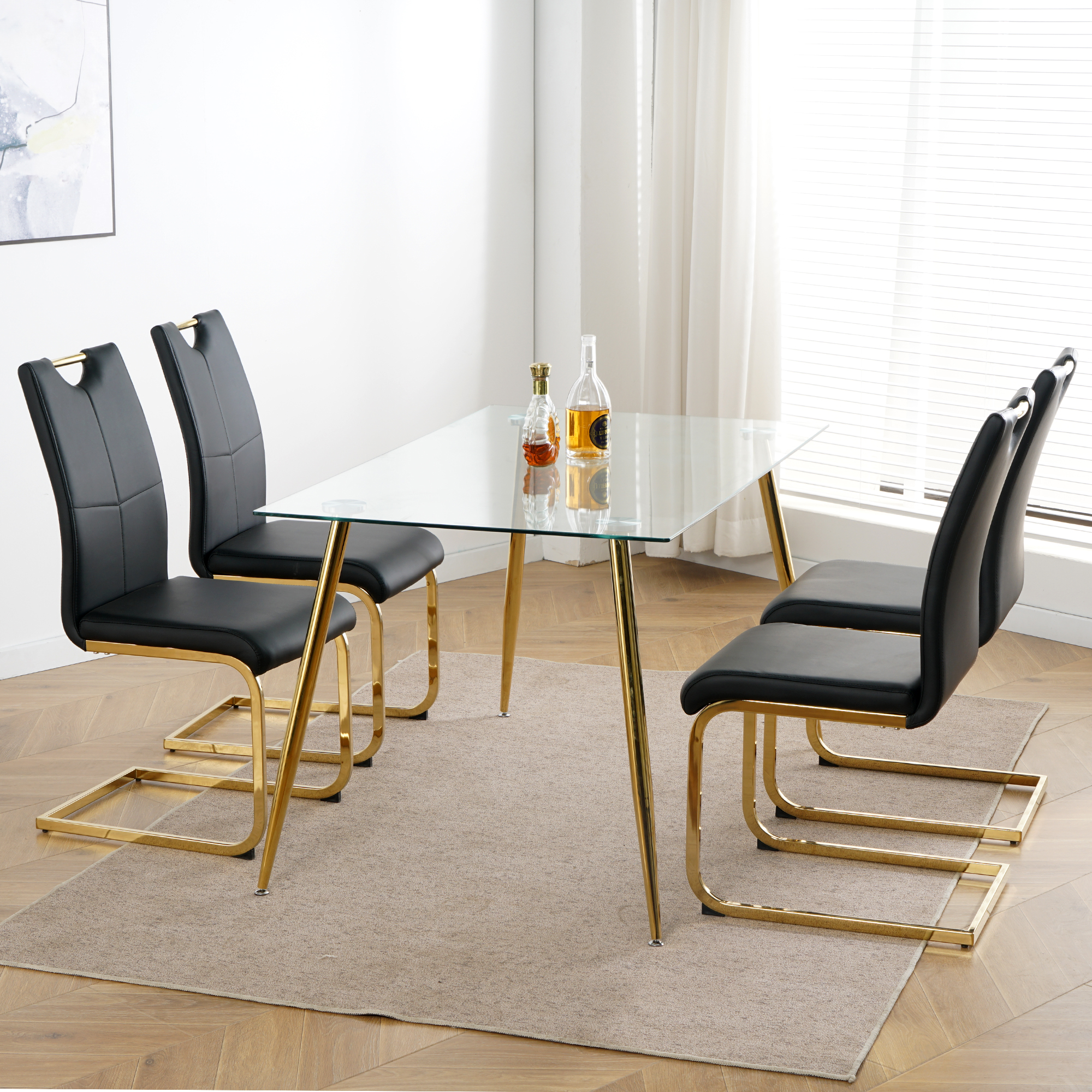 Modern Dining Chairs with Faux Leather Padded Seat Dining Living Room Chairs Upholstered Chair with gold Metal Legs Design for Kitchen, Living, Bedroom, Dining Room Side Chairs Set of 4