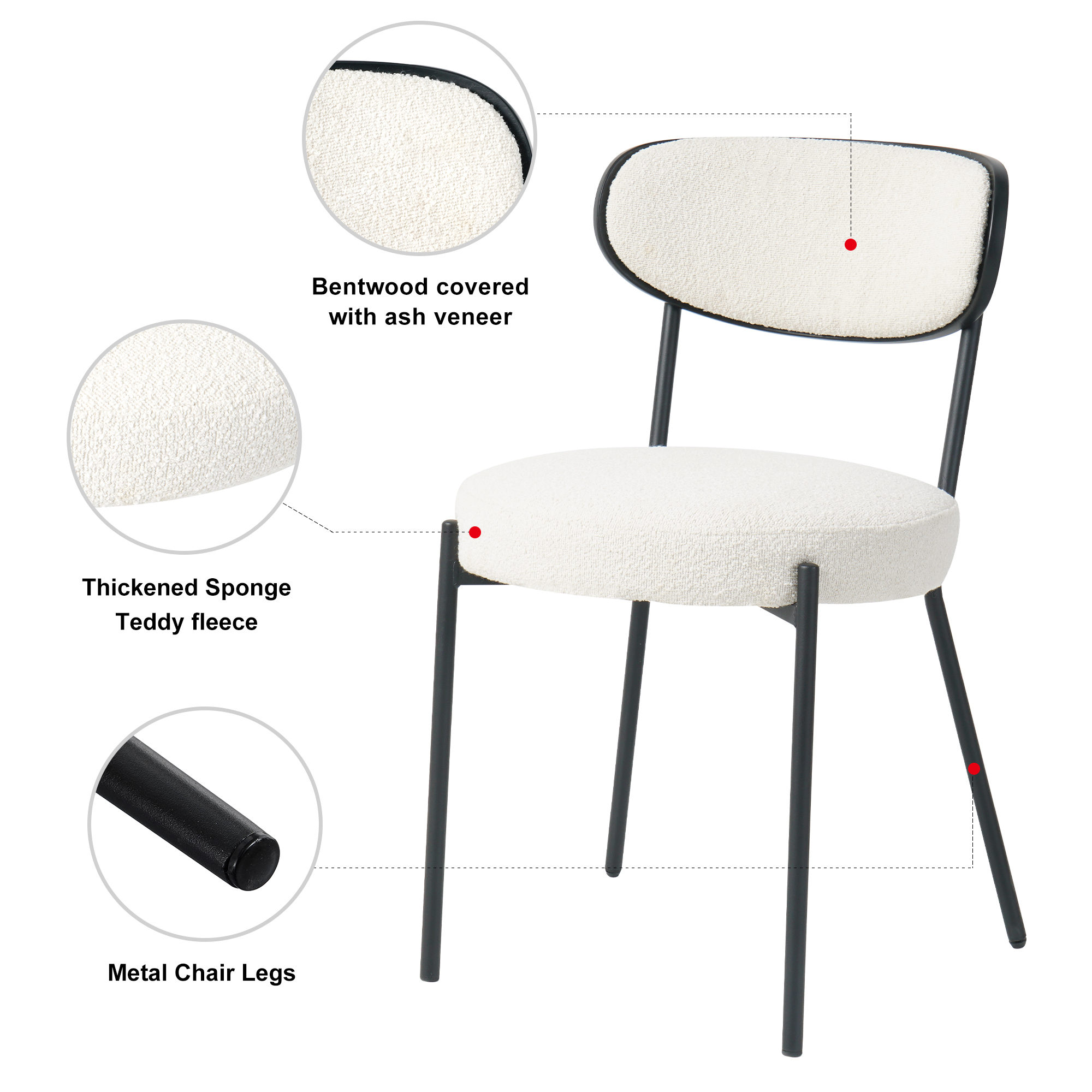 Modern grey simple teddy velvet dining chair Upholstered chair Family bedroom stool back dressing, Black round table set,Bentwood covered with ash veneer Chair back,chair black metal legs (set of 3)