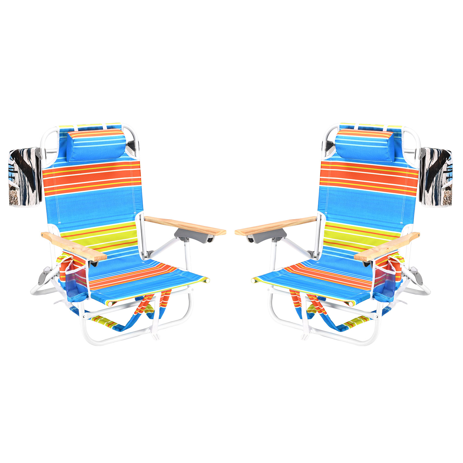 2PCS Backpack Beach Chairs for Adults Beach towel backpack beach chairs for adults 5 position chair with pouch folding lightweight positions back pack 13 inch high