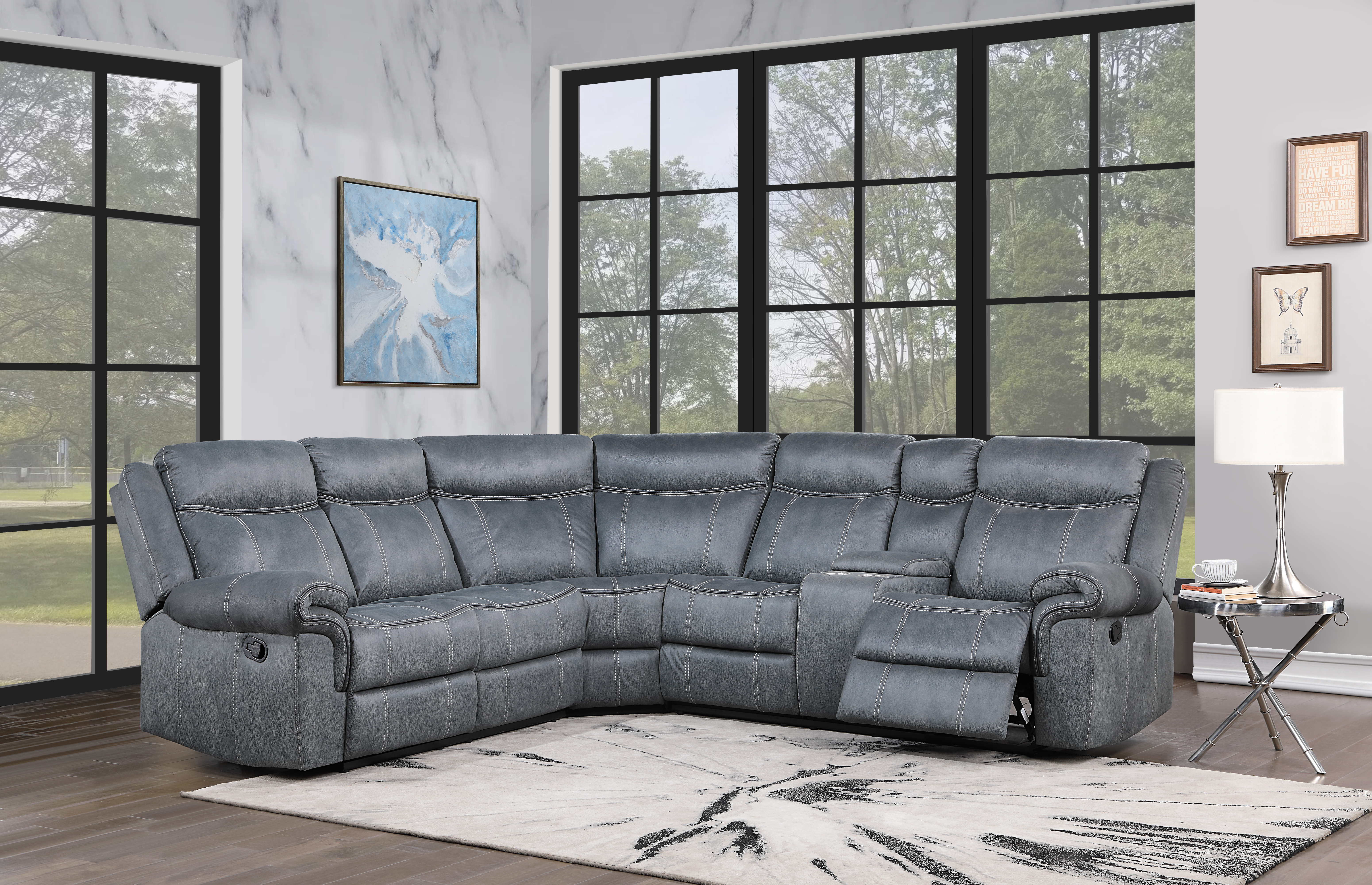 ACME Dollum Sectional Sofa  in Two Tone Gray Velvet-Boyel Living