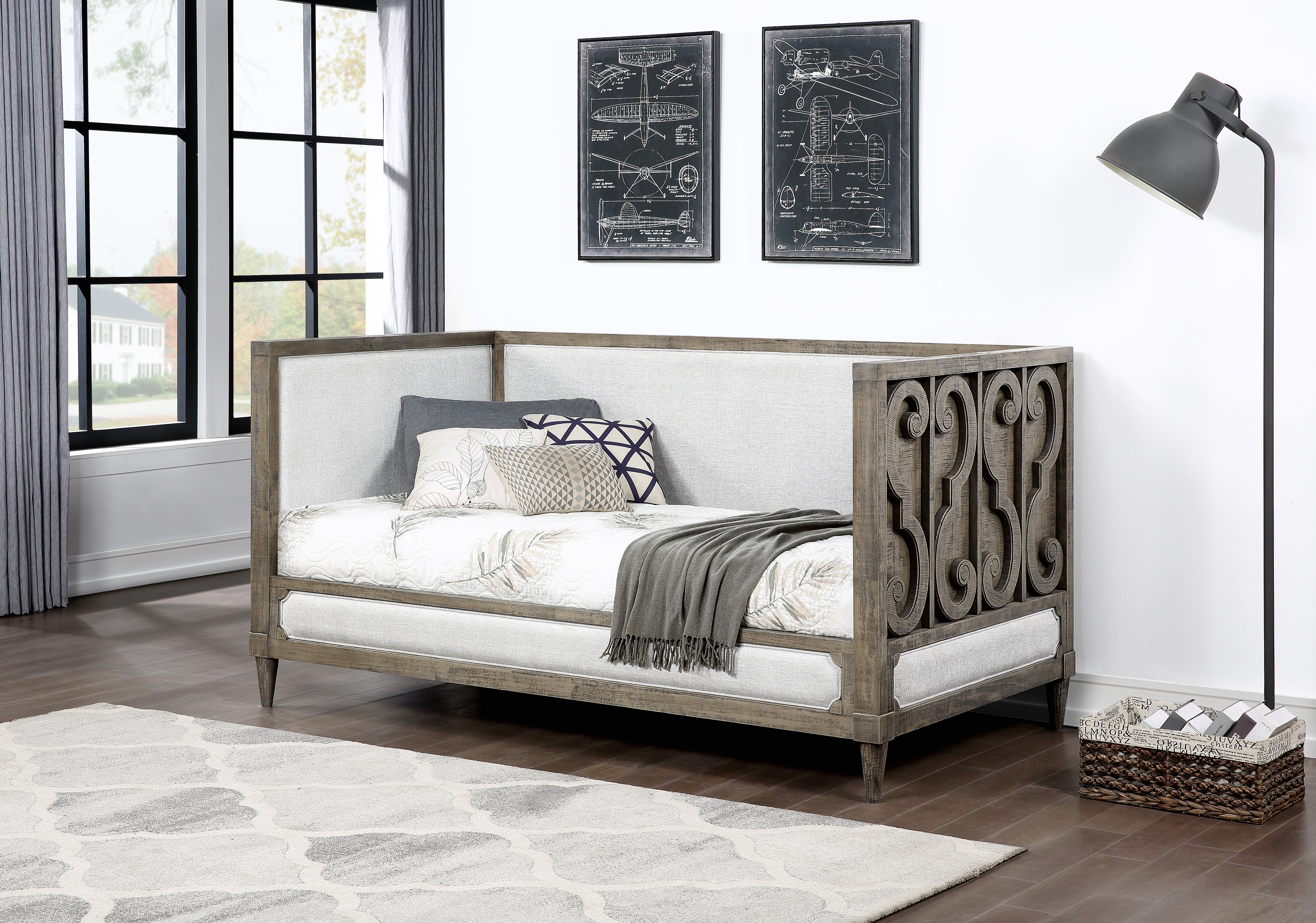 ACME Artesia Daybed, Tan Fabric Salvaged Natural Finish